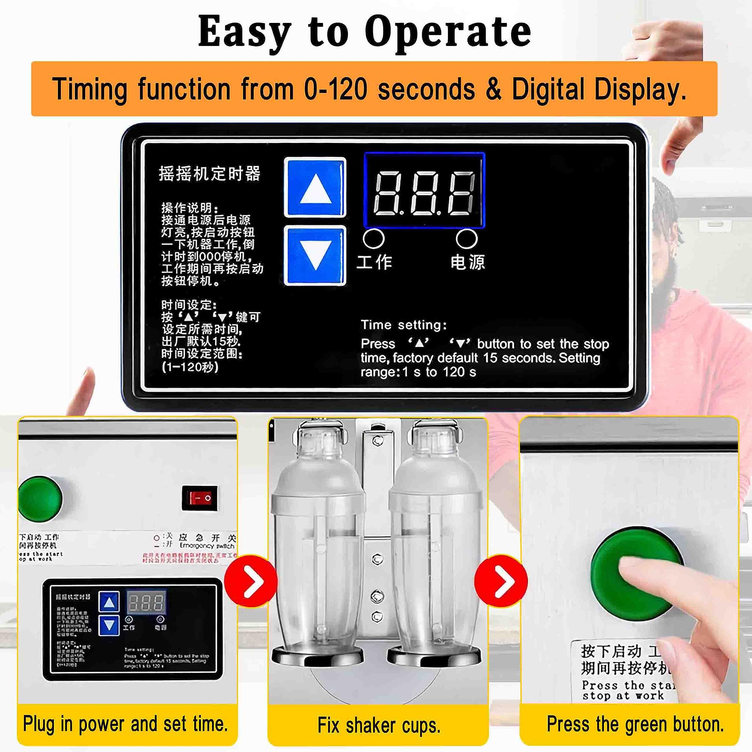 Professional TECHTONGDA Commercial Milk Tea Shaker Machine - Stainless Steel Automatic Bubble Tea Maker with 2x750ml Steel & 2x700ml Transparent Cups - Perfect for Bubble Tea Shops, Cafes, and Drink Businesses
