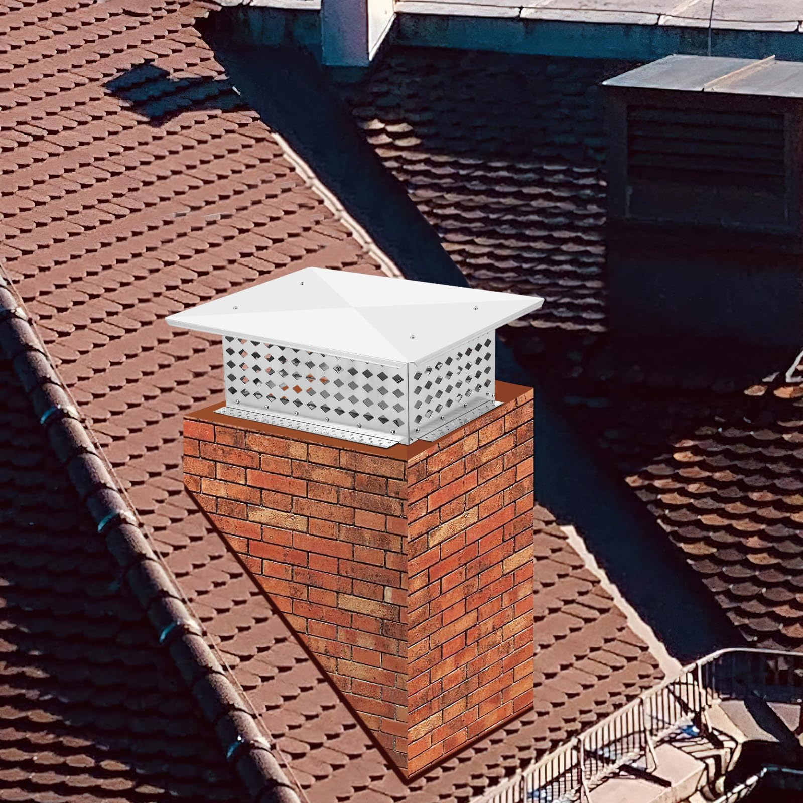 GARVEE 13 x 21 Inch 304 Stainless Steel Chimney Cap - Adjustable Fireplace Flue Cover with Metal Strips, Screws & Gloves - Perfect for Wood Stove, Fireplace, and Outdoor Chimney Protection
