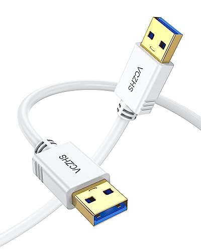 6 ft White USB A to USB A Cable - High Speed Data Transfer Cord for Hard Drives, DVD Players, Laptop Coolers | Perfect for External Storage, Media Devices & Computer Accessories