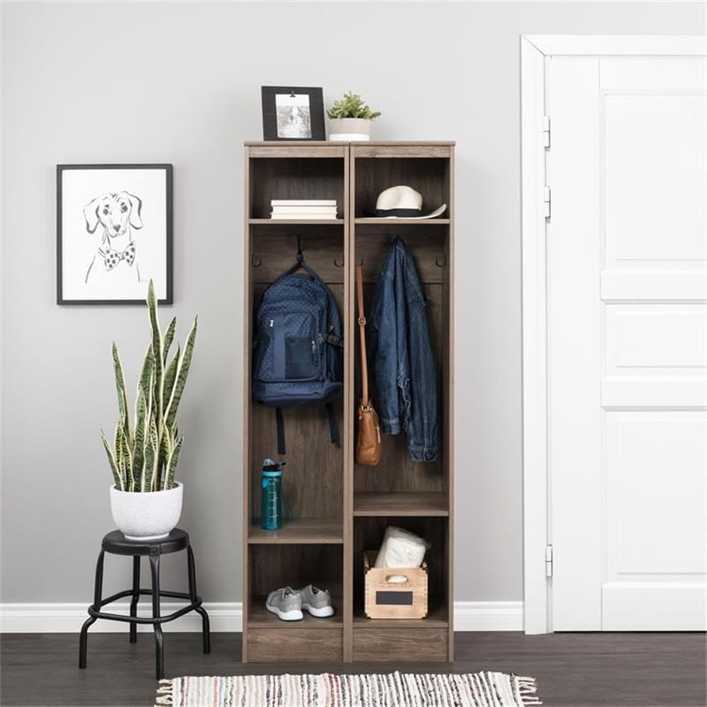 Pemberly Row Transitional Narrow Entryway Organizer in Drifted Gray - Stylish Hallway Storage Bench with Shoe Rack & Coat Hooks for Small Spaces - Perfect for Apartments, Mudrooms & Entryway Organization