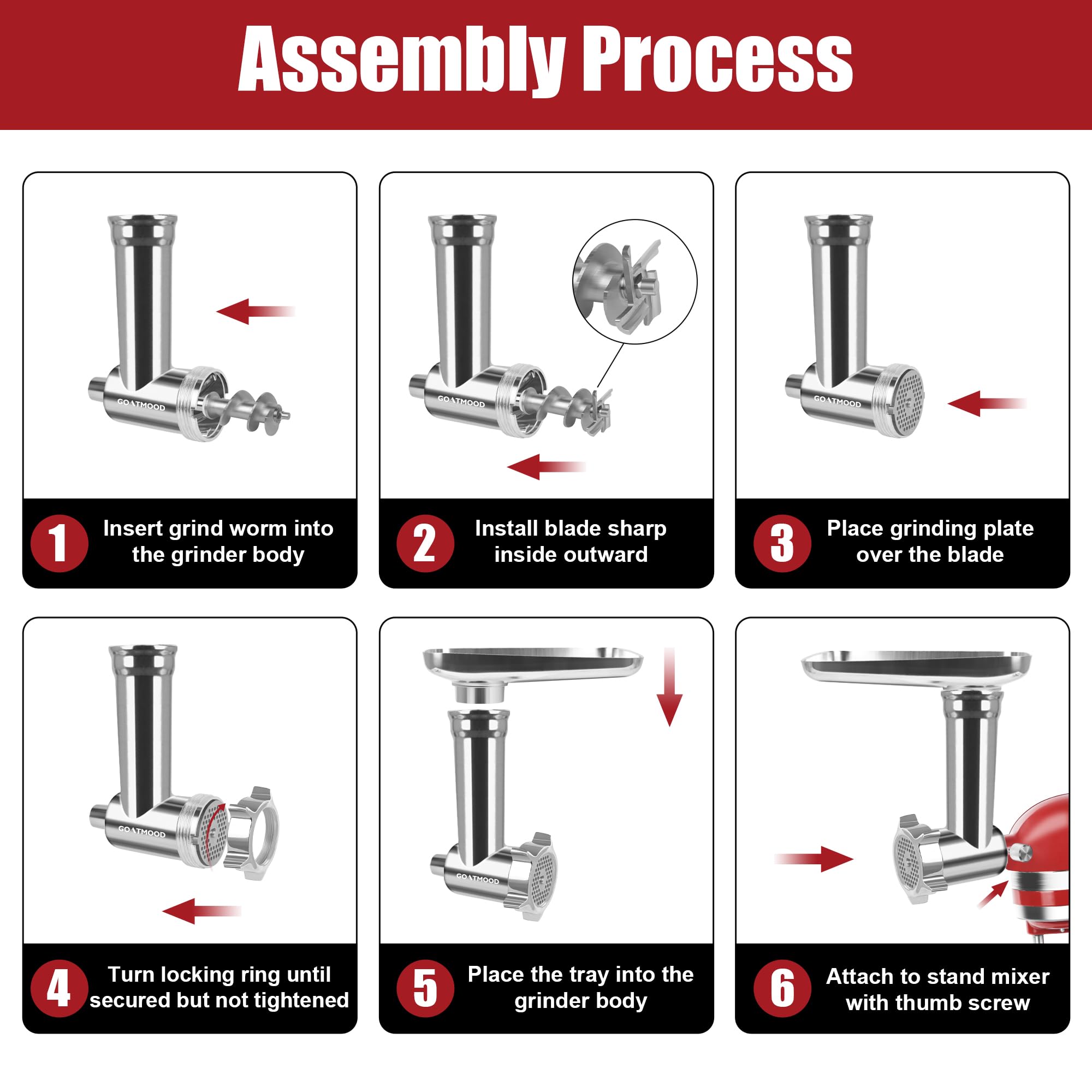Premium Stainless Steel Food Grinder Attachment for KitchenAid Stand Mixers - Heavy Duty Meat Grinder & Sausage Stuffer - Dishwasher Safe - Perfect for Homemade Burgers, Sausages & Pet Food