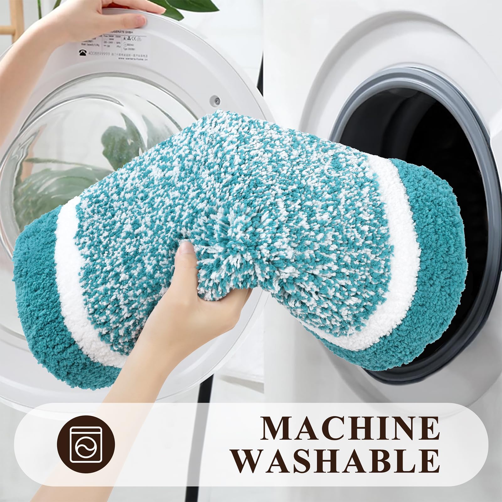 Premium 3-Piece Bathroom Rug Set - Ultra Absorbent Microfiber Plush Shower Mats with U-Shaped Toilet Mat | Non-Slip, Machine Washable Shaggy Floor Mats for Bathroom Safety & Comfort | Perfect for Bathrooms, Showers & Vanity Areas - Aqua Blue