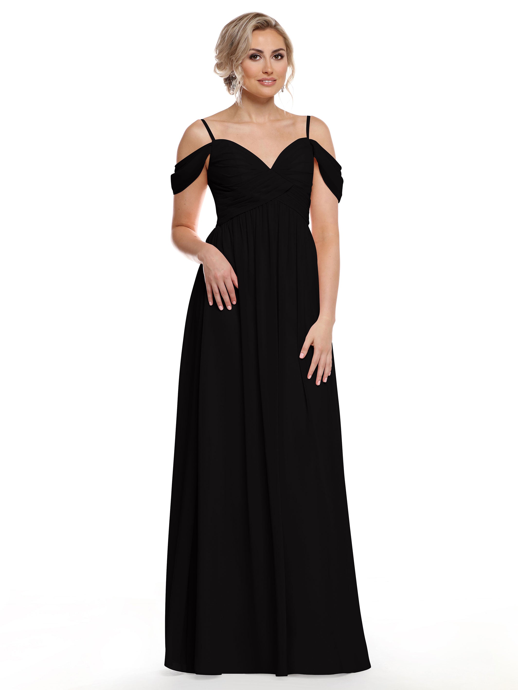 Elegant Off-the-Shoulder Chiffon Bridesmaid Dress with Spaghetti Straps - Flowy A-Line Formal Gown for Weddings, Parties & Special Occasions