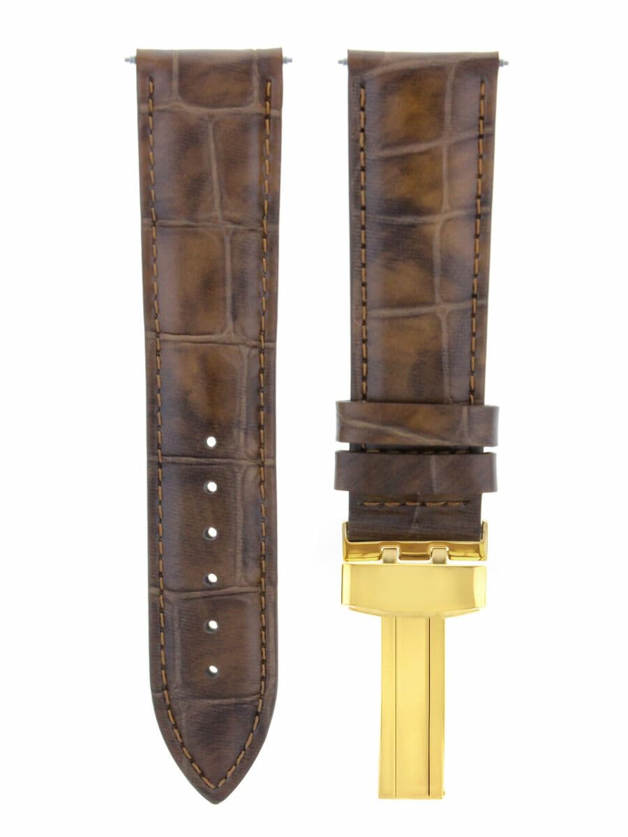 22mm Genuine Leather Watch Band Strap with Gold Deployment Clasp - Compatible with Citizen Eco-Drive Watches - Light Brown Replacement Strap for Men & Women - Perfect for Business, Casual & Formal Occasions