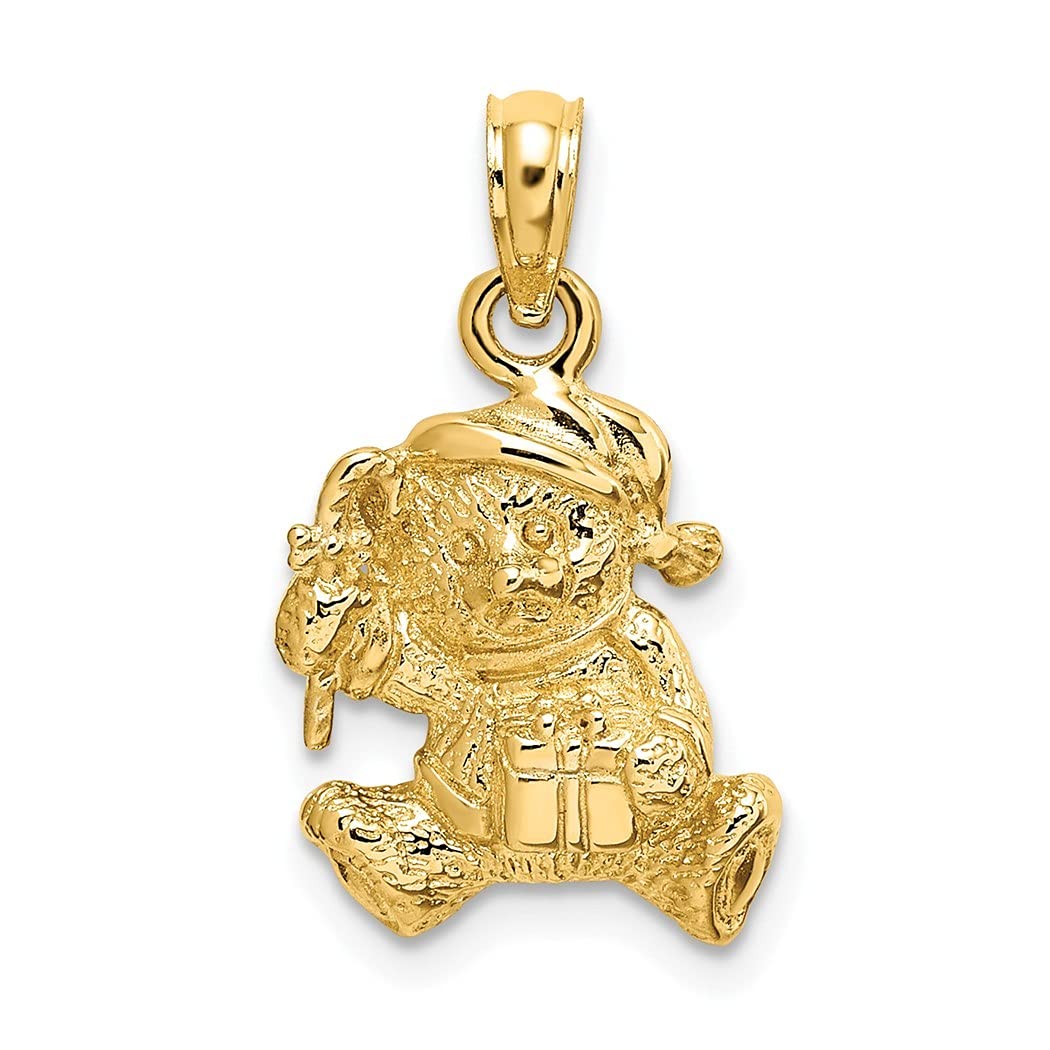 14K Solid Gold 3D Teddy Bear Candy Cane Pendant Necklace for Women - Christmas Gift, Holiday Jewelry, Birthday Present - Perfect for Parties, Festive Occasions & Everyday Wear
