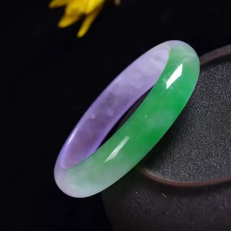 Natural Myanmar Emerald Bangle - Exquisite Three-Color Jade Bracelet for Women | Handmade Jewelry Gift | Perfect for Weddings, Parties & Special Occasions