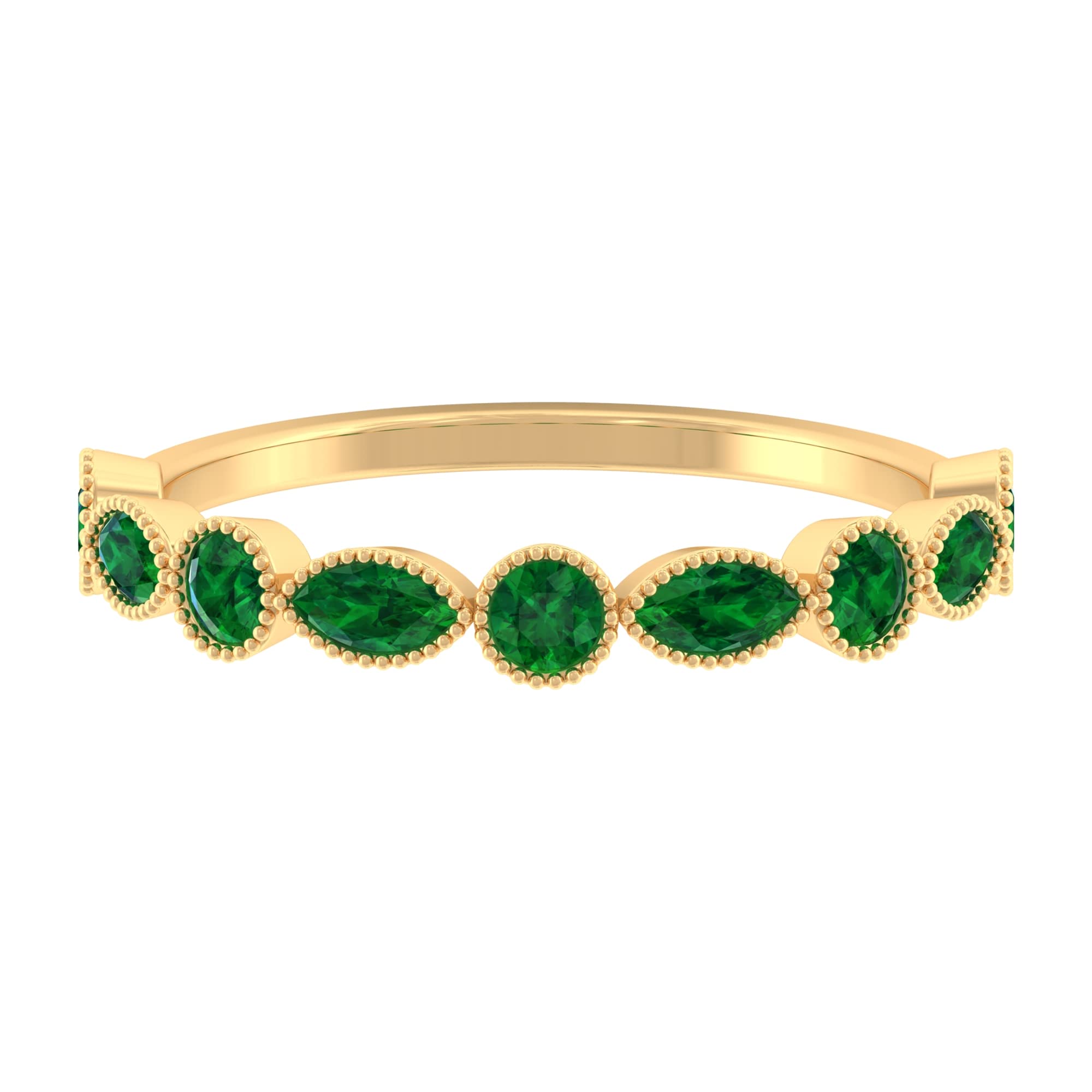 Emerald Half Eternity Ring - Marquise & Round Cut May Birthstone Ring in 14K Solid Gold with Beaded Design, Elegant Jewelry for Anniversary, Engagement, Gift for Her, Wedding, Birthday, Mother's Day