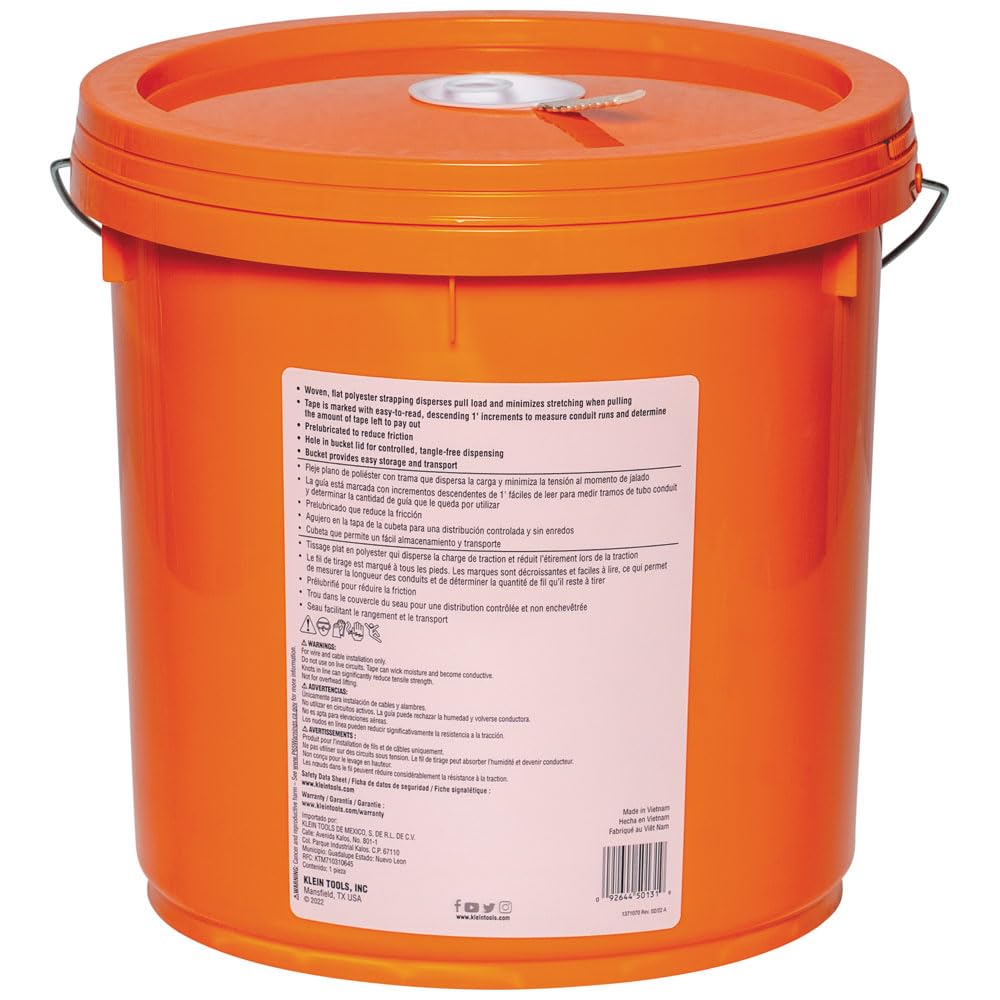 Klein Tools 50131 1800-Pound x 1300-Foot Heavy-Duty Conduit Measuring Pull Tape - Mule Tape for Cable & Wire Pulling | Ideal for Electricians, Construction & Industrial Wiring Projects