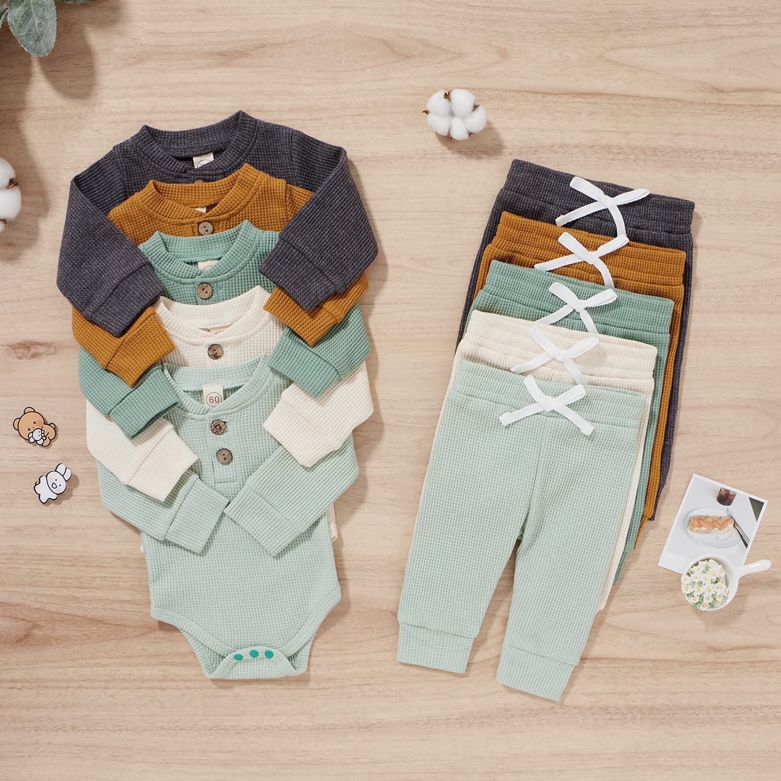 Unisex Newborn Baby Clothes Set - Fall/Winter Waffle Knit Long Sleeve Top & Pants Outfit for Boys & Girls | Soft Infant Wear for Daily Comfort & Photo Shoots