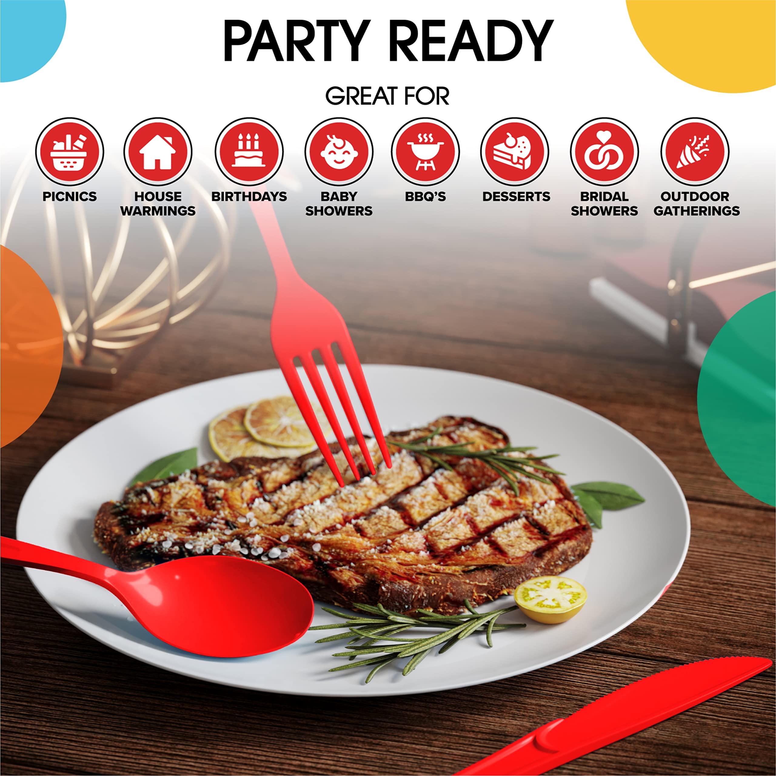 200-Piece Heavy Duty Red Plastic Knives Set - Disposable Cutlery for Parties, Picnics, BBQs & Events - Durable Flatware for Catering, Restaurants & Home Use