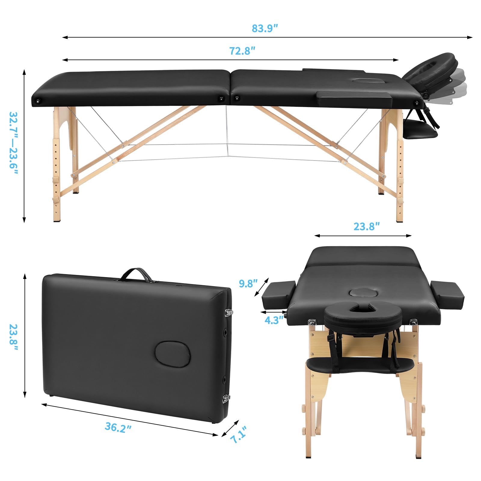 Portable Folding Massage Table - Professional Spa & Lash Bed for Home Use - Physical Therapy Table with Adjustable Height - Perfect for Massage Therapists, Estheticians & Home Spa Relaxation