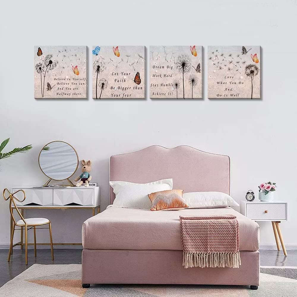 Dandelion & Butterfly Canvas Wall Art - HDQ Inspirational Prints for Living Room, Bedroom Decor