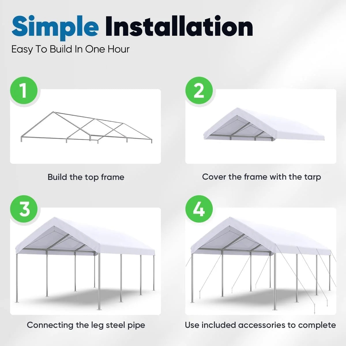 20'x10' & 20'x12' Heavy Duty Carport Canopy Shelter - Weatherproof Outdoor Car Cover for Vehicles, RV, Boat - Perfect for Driveway, Backyard & Storage Protection