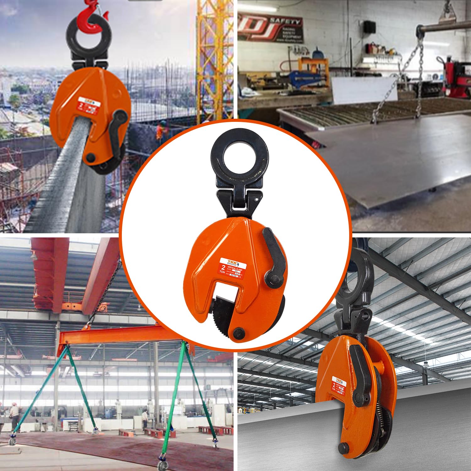 Heavy Duty TKK Vertical Plate Clamp 4400Lb (2Ton) - 1.3 Inch Jaw Opening for Secure Lifting & Transporting - Ideal for Construction, Steel Fabrication & Warehouse Material Handling