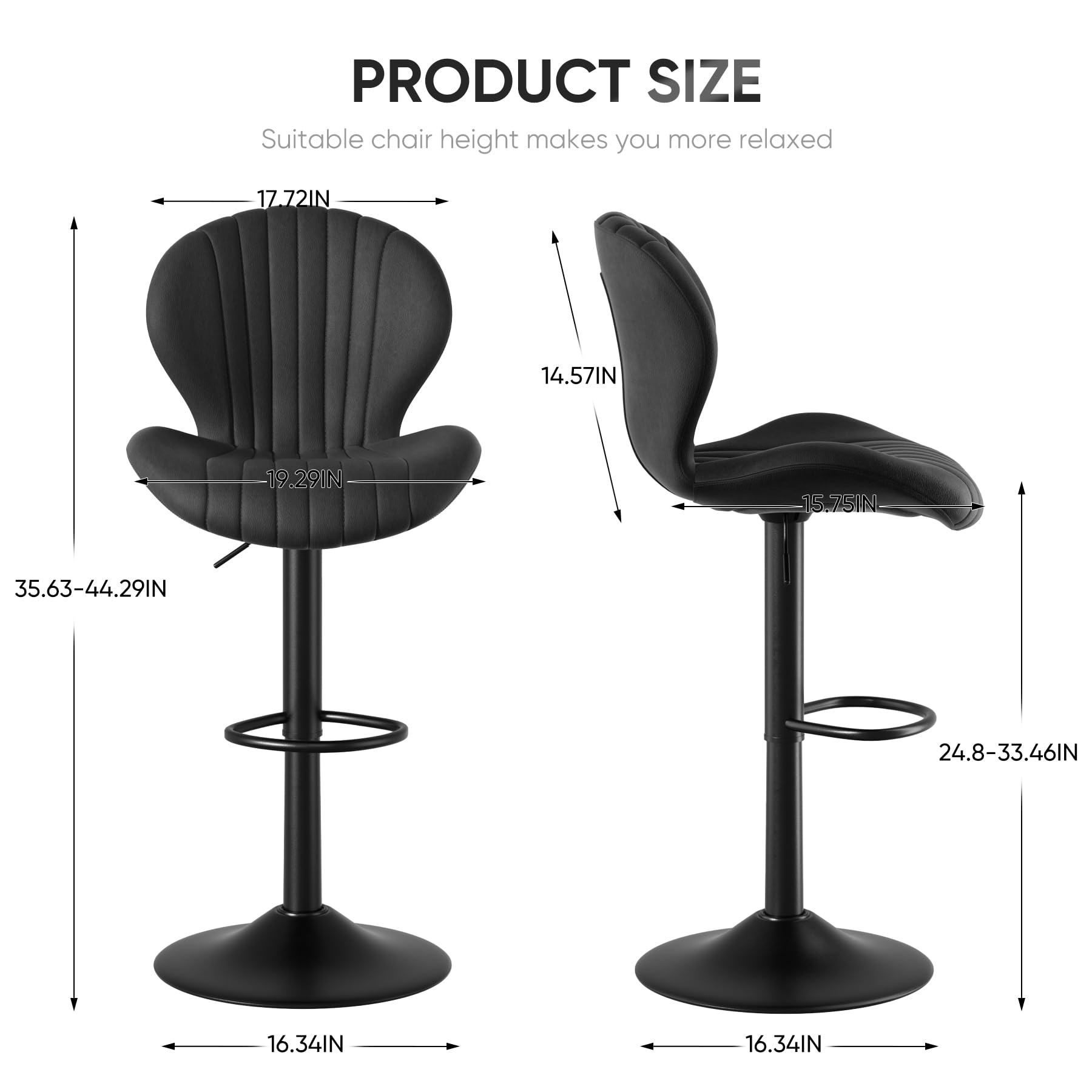 2 Pack Modern Swivel Bar Stools - Counter Height Bar Chairs with High Backrest, Easy 3-5 Minute Assembly for Home Bar, Kitchen Island & Dining Room - Black (Perfect for Entertaining & Small Spaces)