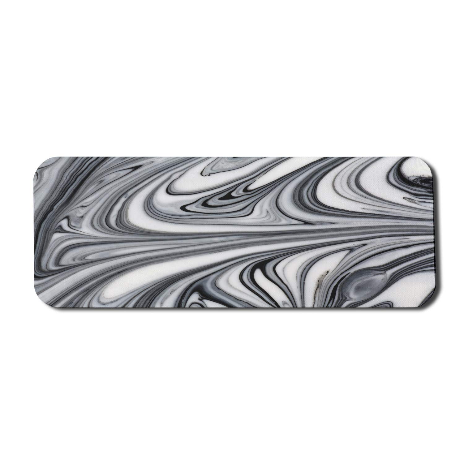 Ambesonne Abstract Computer Mouse Pad - Non-Slip Rubber Gaming Mousepad (31x12 Inches) with White & Black Marble Art Design | Perfect for Office, Gaming & Graphic Workstations