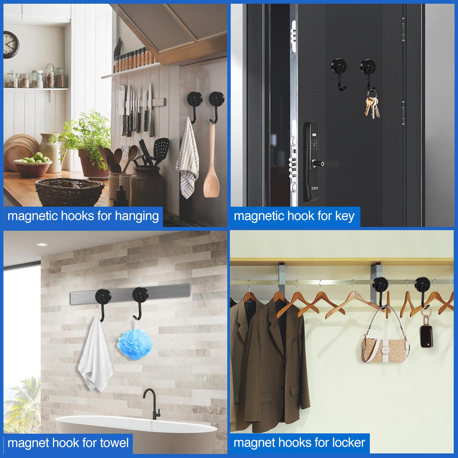 LOVIMAG 6-Pack Magnetic Hooks - Heavy Duty for Garage, Fridge & Travel