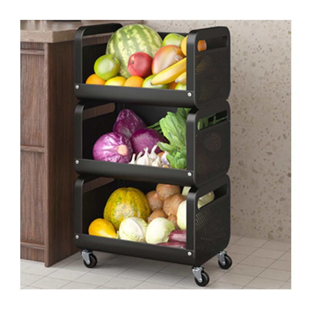 GAOZHE 3-6 Tier Stackable Wire Fruit Basket - Kitchen Organization Storage Rack for Vegetables, Potatoes, Onions & Produce - Rolling Wheels for Pantry, Supermarket & Home Use - Perfect for Kitchen Organization & Space Saving