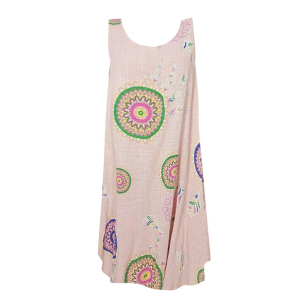 HHmei Women's Floral Print Sleeveless Mini Dress - Summer Casual Round Neck Sundress for Beach, Vacation & Outdoor Activities