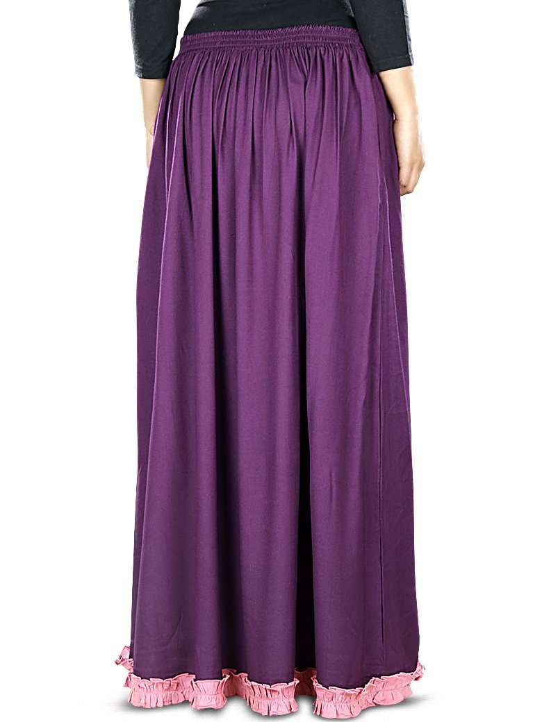 Eshal Women's Purple & Pink Rayon Skirt - Flowy Midi Length Summer Skirt for Casual Wear, Beach, and Date Nights