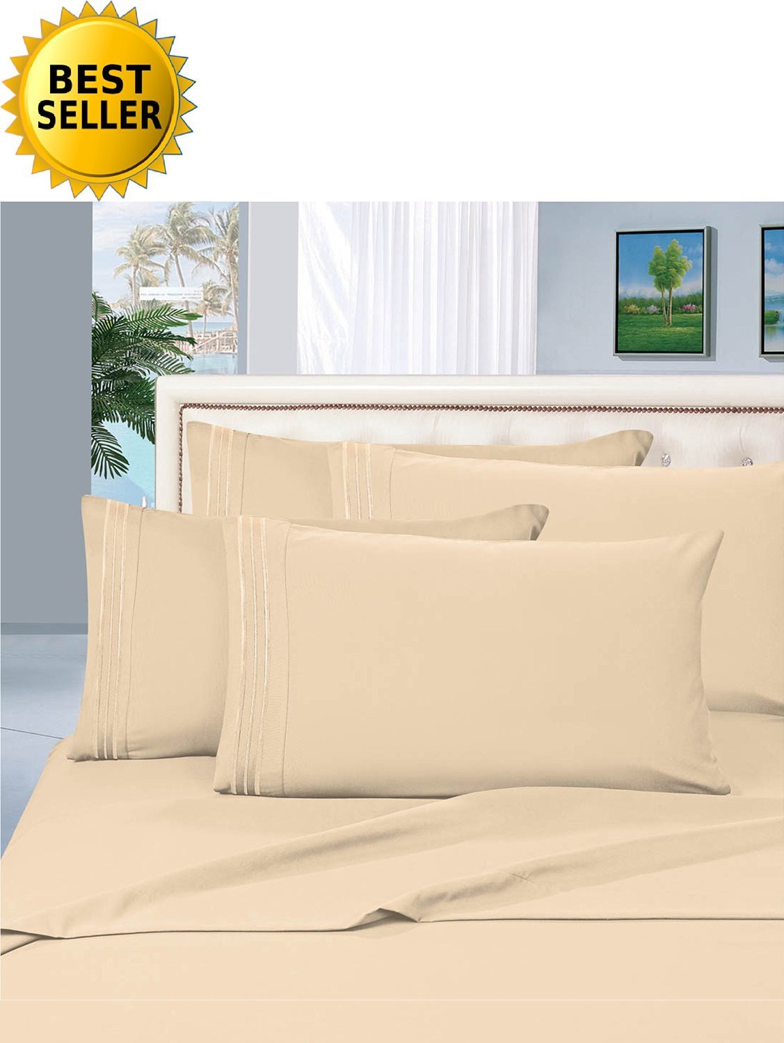 Luxury 4-Piece Bed Sheet Set - 1500 Thread Count Wrinkle, Fade & Stain Resistant - Deep Pocket Fits Twin/Twin XL Mattress - Premium Cream Cotton Sheets for Ultimate Comfort & Elegance - Perfect for Master Bedrooms, Guest Rooms & Dorm Essentials
