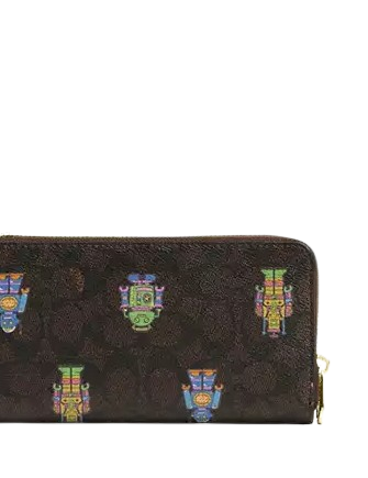 Coach Cosmic Robot Print Signature Canvas Long Zip Around Wallet - Stylish & Functional for Everyday Use, Travel, and Gifts