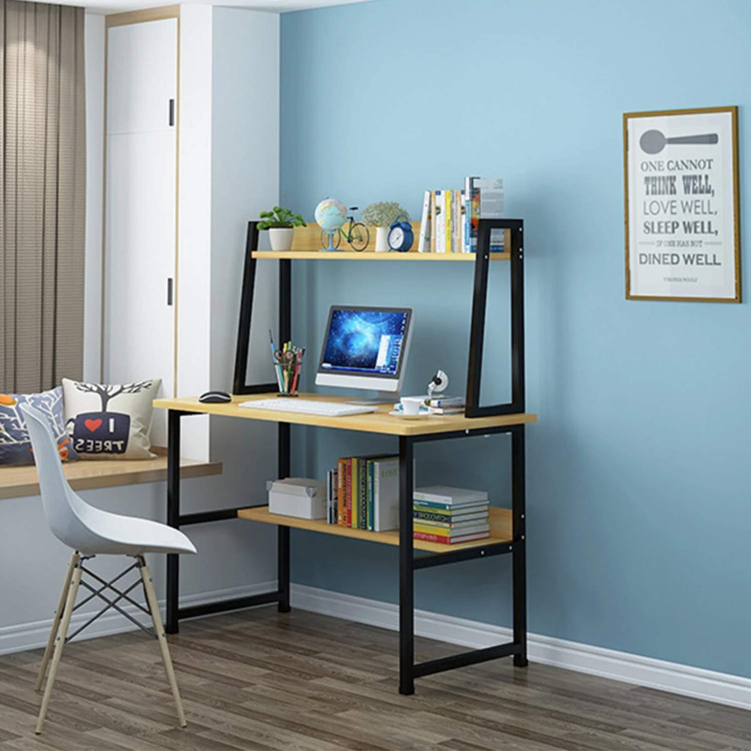 Large Computer Desk with Bookshelf - Sturdy Home Office Desk for Work & Study, Modern Writing Table with Storage Space - Perfect for Small Spaces & Remote Work