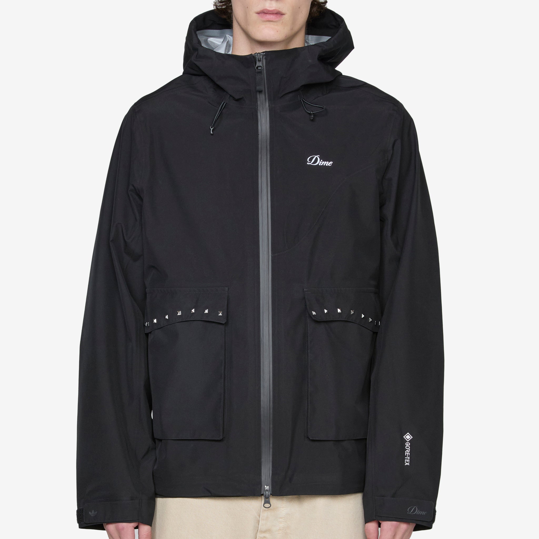 Dime x Studded GORE-TEX Waterproof Jacket for Men & Women - Black Windproof Winter Coat for Outdoor Activities, Hiking & Streetwear Fashion