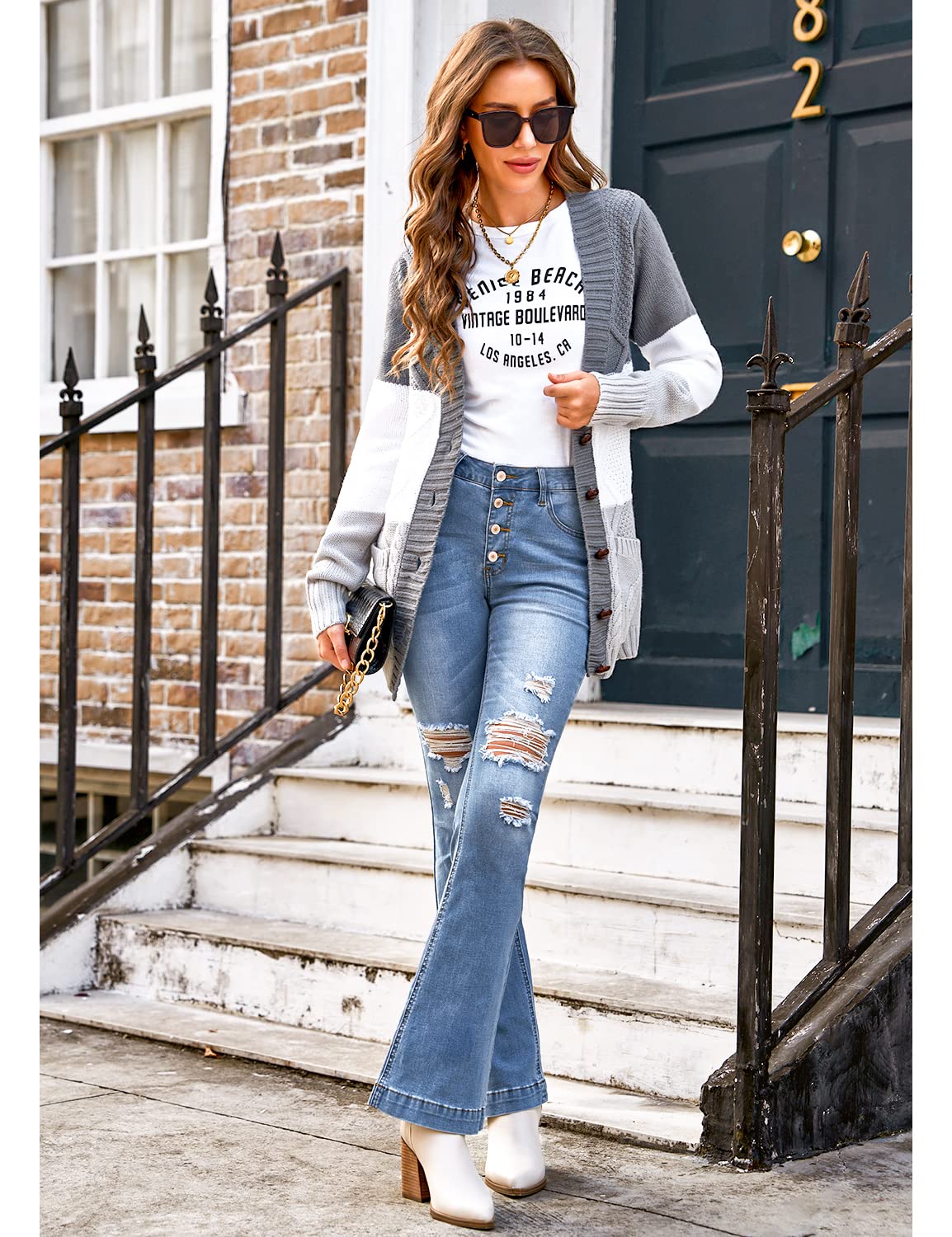 Luvamia Women's High Waisted Ripped Flare Jeans - Retro 70s Bell Bottom Denim Pants with Wide Leg for Casual & Party Wear - Perfect for Music Festivals, Date Nights and Vintage Style Outfits