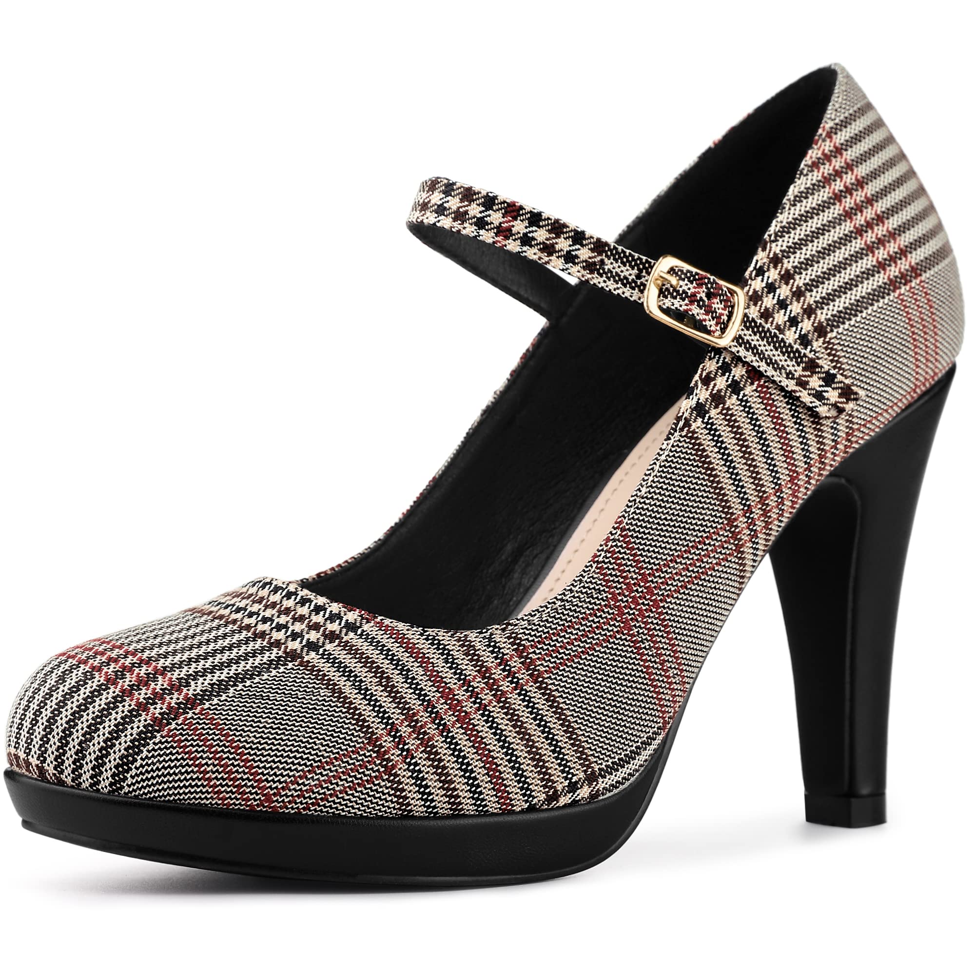 Allegra K Women's Houndstooth Print Platform Stiletto Heels Mary Jane Pumps - Stylish Dress Shoes for Work, Party & Evening Occasions