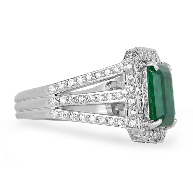 6.25tcw Genuine Dark Green Emerald & Diamond Halo Engagement Ring for Women - Perfect for Weddings, Proposals & Special Occasions