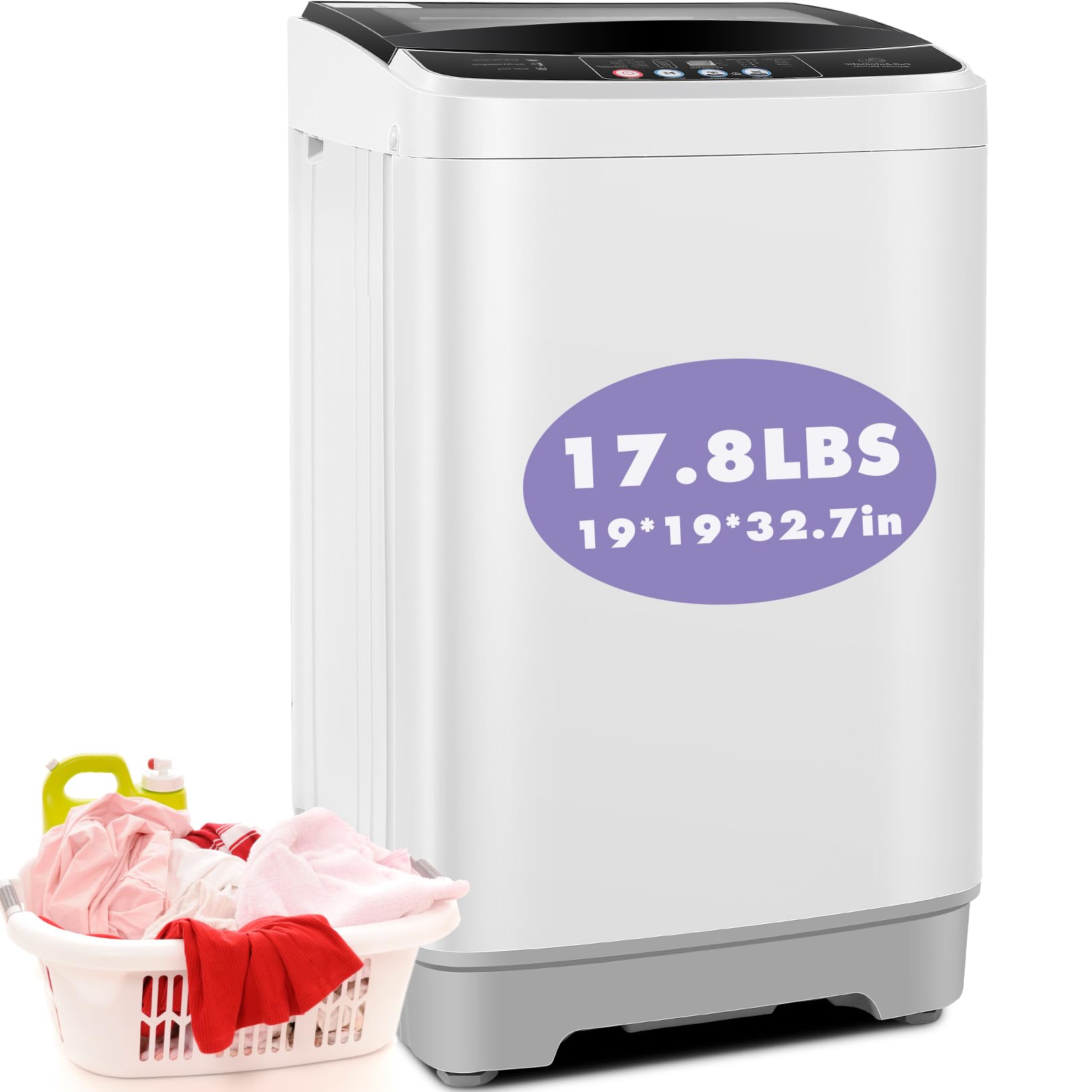 Nictemaw 2.4 Cu.ft Portable Washing Machine - 17.8Lbs Capacity, 10 Wash Programs & 8 Water Levels - Compact Mini Washer for Apartments, Dorms, RVs with Glass Cover - Perfect for Small Spaces, Travel & Off-Grid Living