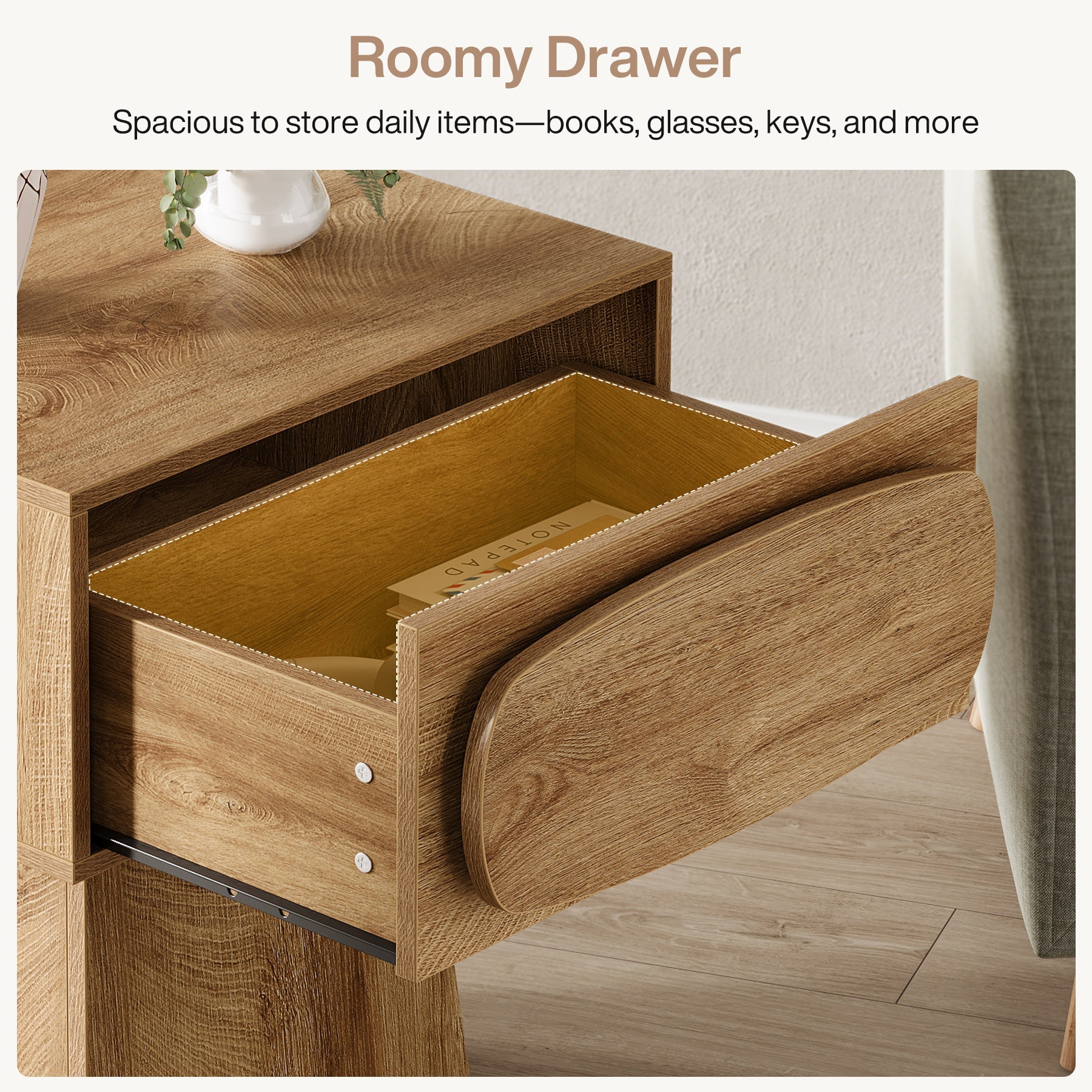 21.6 Inch End Table with Storage Drawer - Small Side Table for Living Room, Bedroom & Office - Modern Nightstand with Shelf & Drawer for Home Decor
