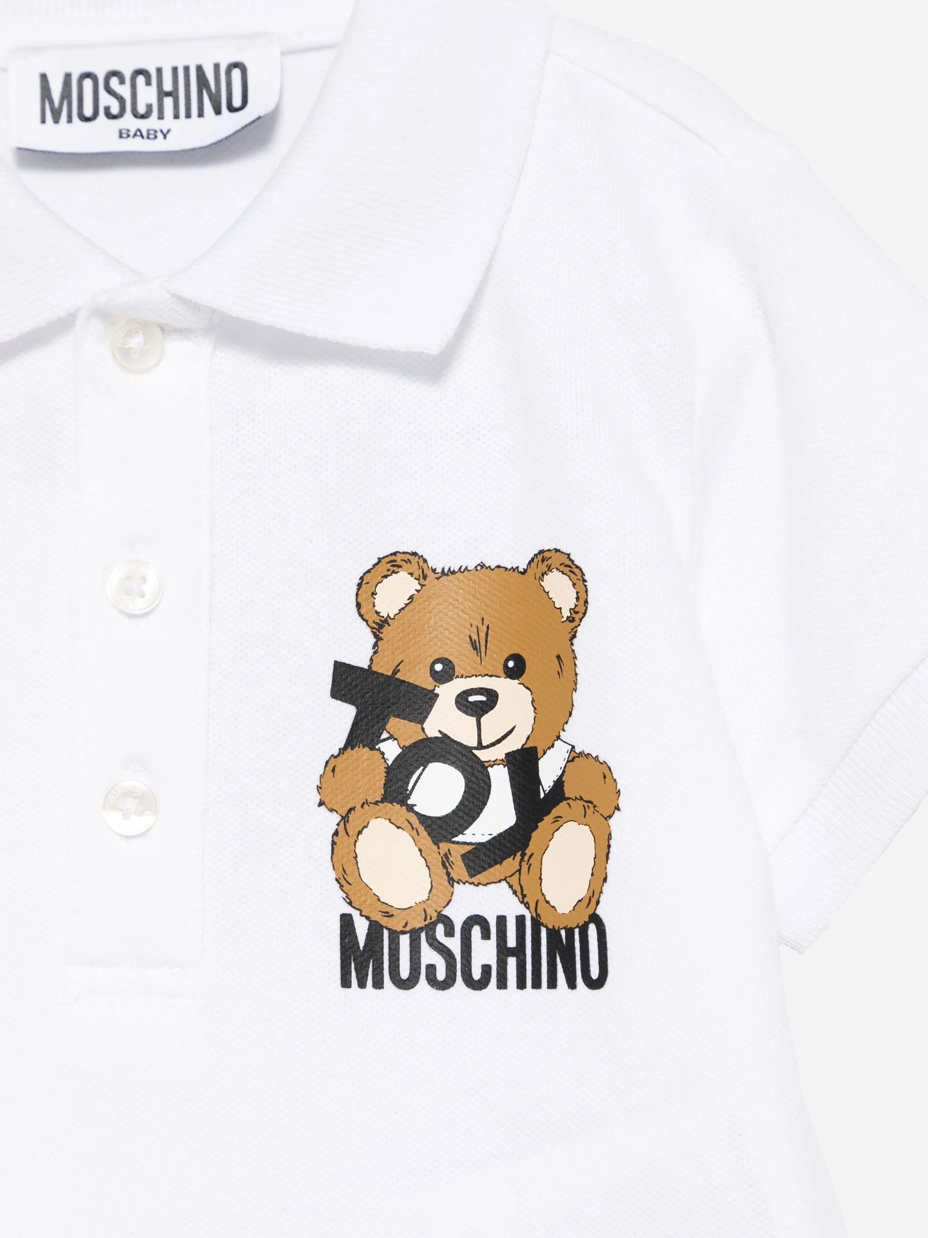 Adorable Baby Boys' White Teddy Bear Polo Shirt - Soft & Comfortable Cotton Top for Casual Outings & Photo Shoots