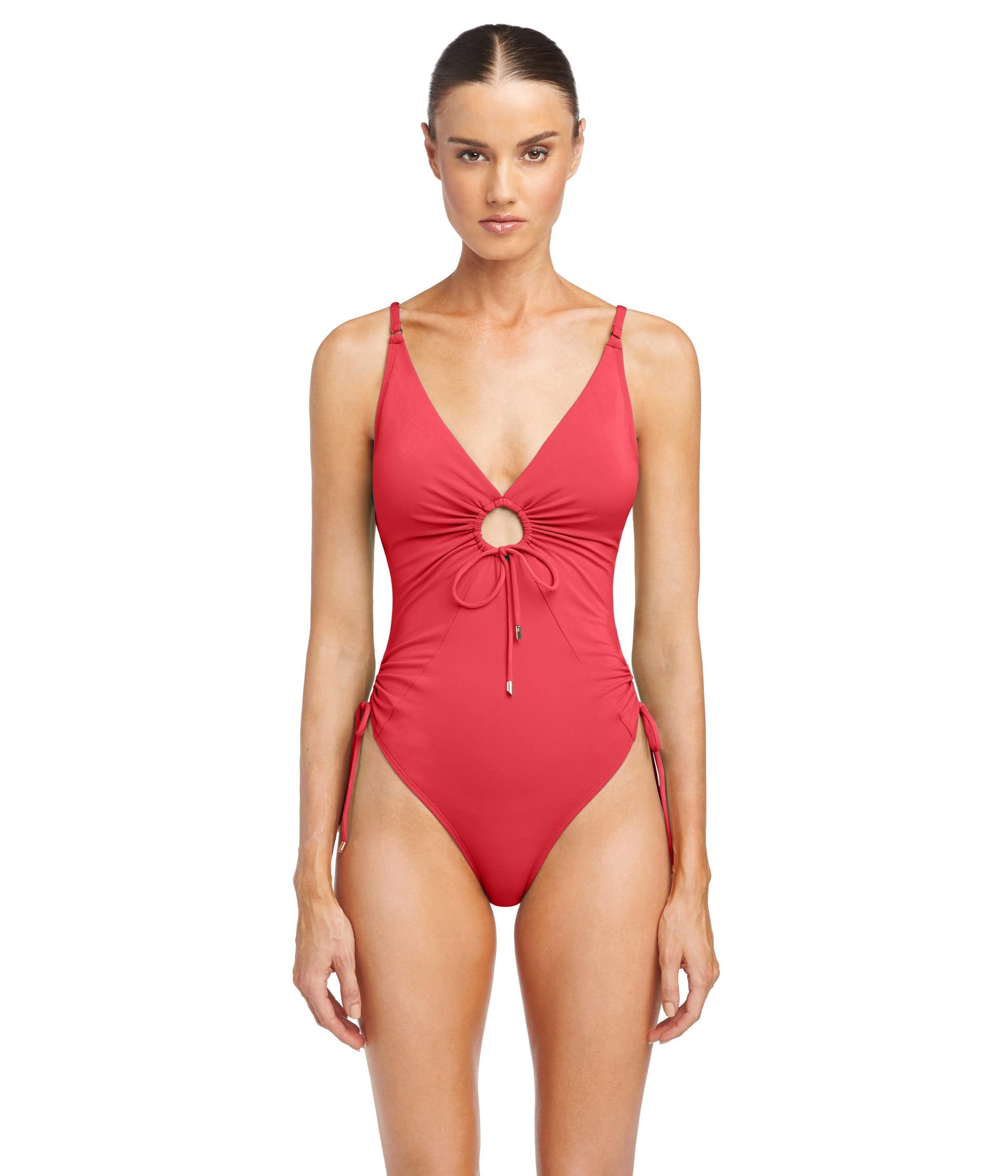Robin Piccone Women's Aubrey One-Piece Swimsuit with Keyhole Detail - Sexy High Cut Bathing Suit for Beach, Pool & Vacation | Plus Size Swimwear for Women