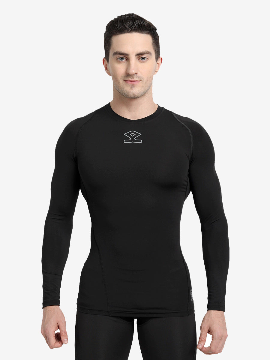 Shrey Intense Compression Long Sleeve Top for Men & Women - Performance Workout Shirt, Moisture Wicking & Breathable - Black - Ideal for Gym, Running, Yoga & Sports Activities