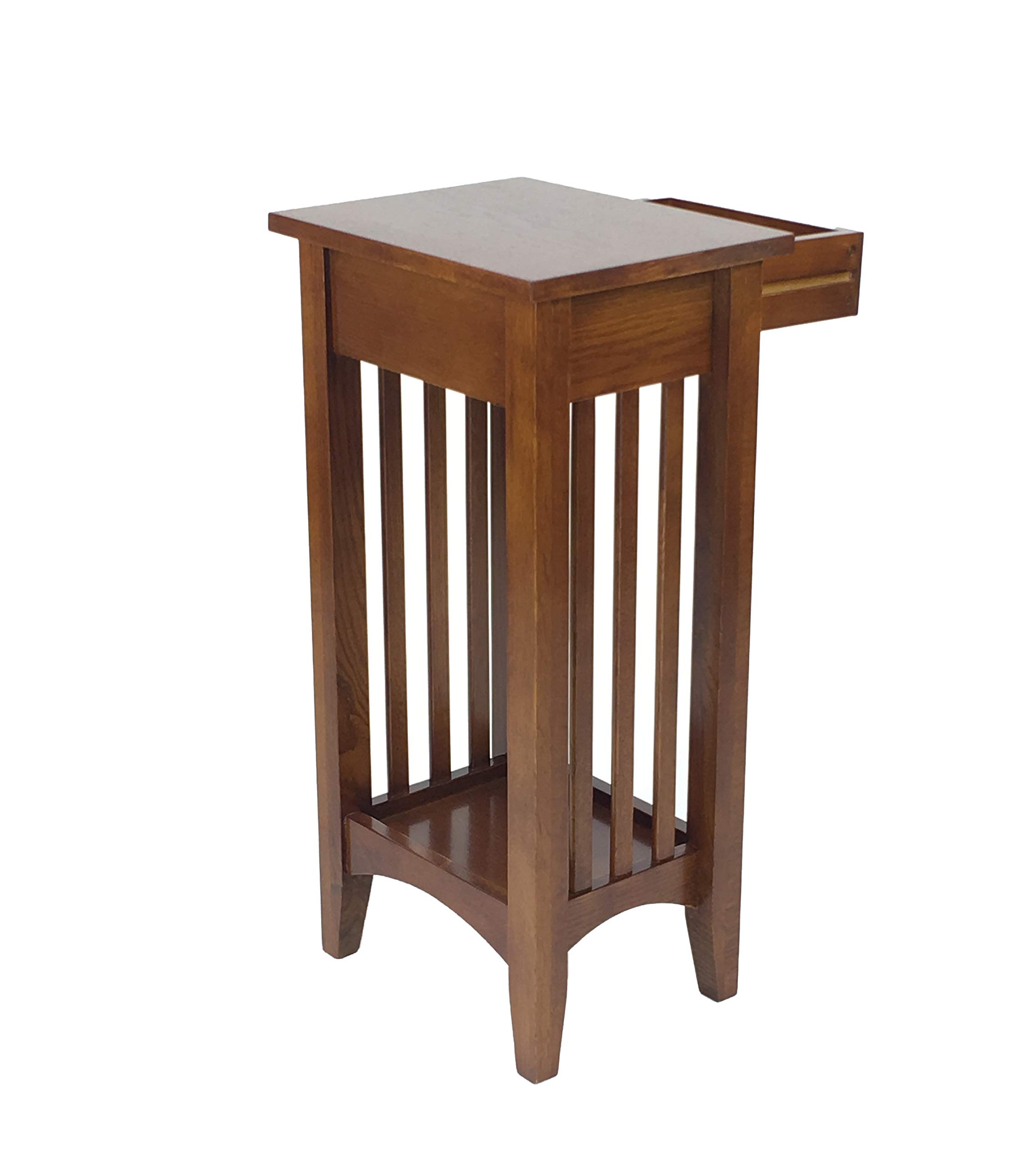 Benjara Wooden Pedestal Stand with Drawer & Open Shelf - Rustic Brown Display Stand for Home Decor, Plants, Books & Collectibles