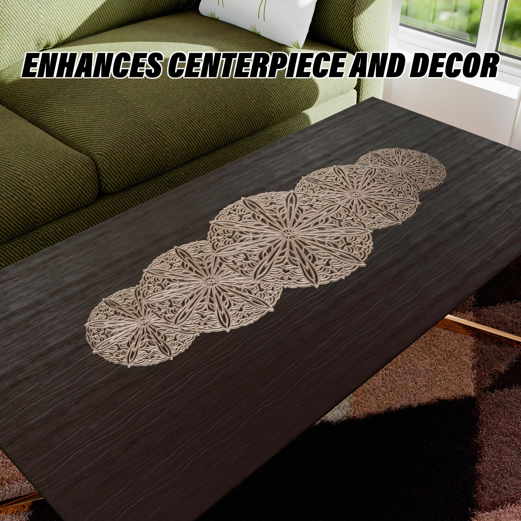 13x36 Inch Soft Leather Anti-Slip Table Runner - Golden Gola Design Dining Table Decor for Center Table, Living Room, Hotel & Home Accessories | Perfect for Dinner Parties, Weddings & Holiday Decorations