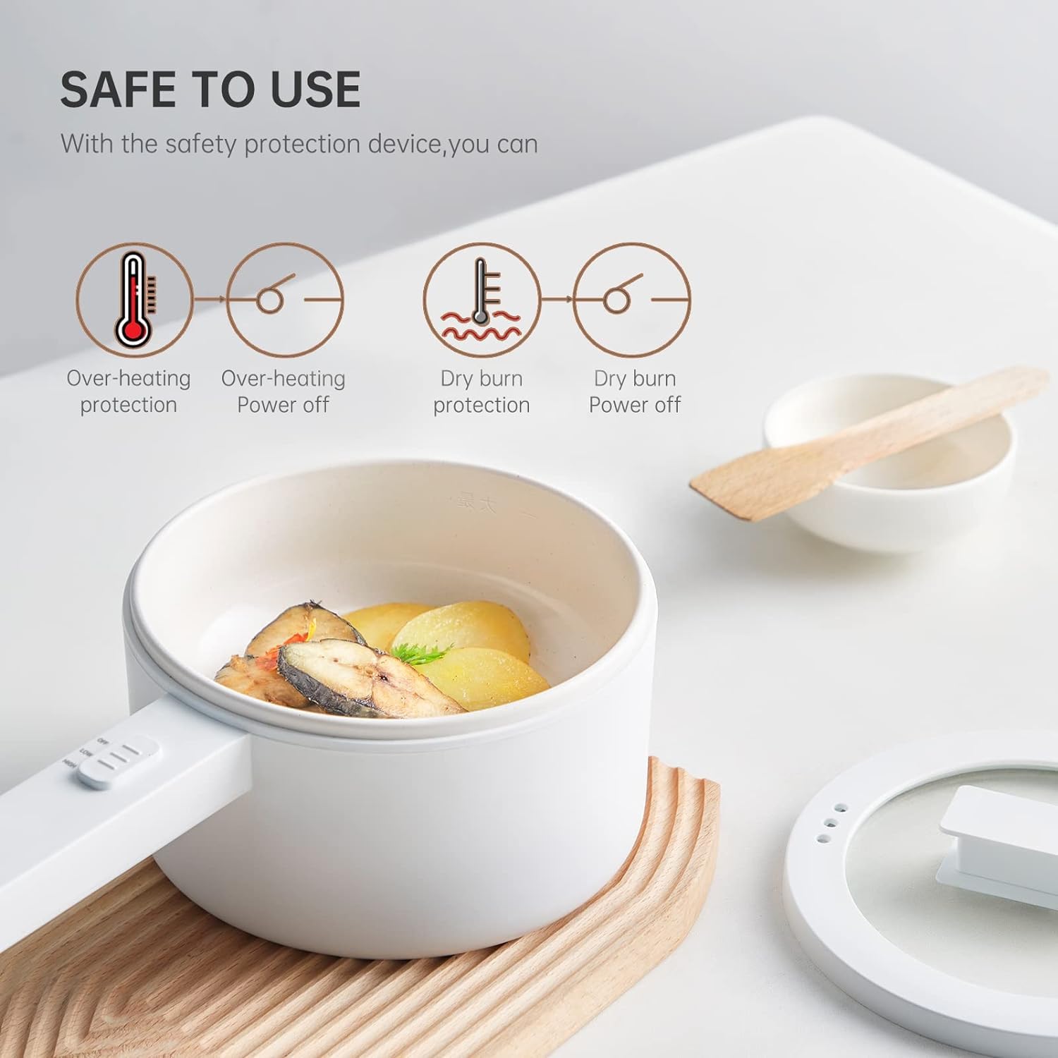1.5L Mini Electric Hot Pot with Ceramic Non-Stick Coating - Portable Multi-Cooker for Steak, Eggs, Fried Rice, Ramen & Soup | 2 Power Settings | Perfect for Dorm Rooms, Small Kitchens & Office Lunches