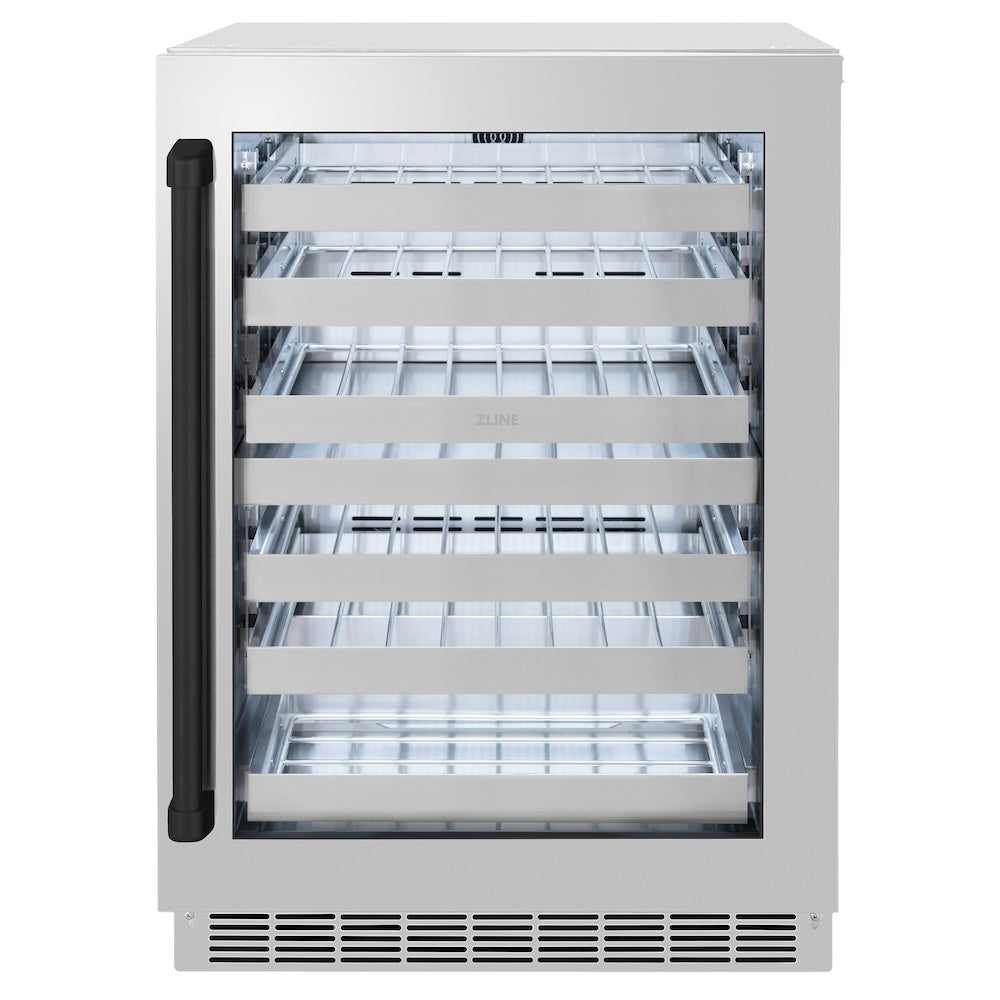 ZLINE Autograph Edition 24 Inch Touchstone Dual Zone 44 Bottle Wine Cooler with Stainless Steel Glass Door & Matte Black Handle - Perfect for Home Bars, Restaurants, and Wine Cellars (RWDOZ GS 24 MB)