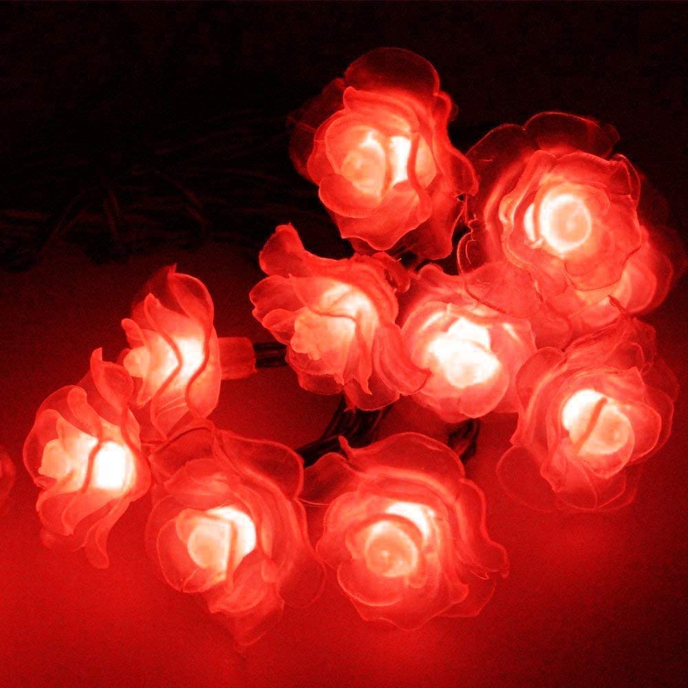 Solar Powered Rose Flower String Lights - 20 LED Waterproof Outdoor Fairy Lights with 2 Modes for Garden, Pathway, Wedding & Party Decorations (Rose-Red) | Perfect for Christmas, Patio, Backyard & Holiday Lighting