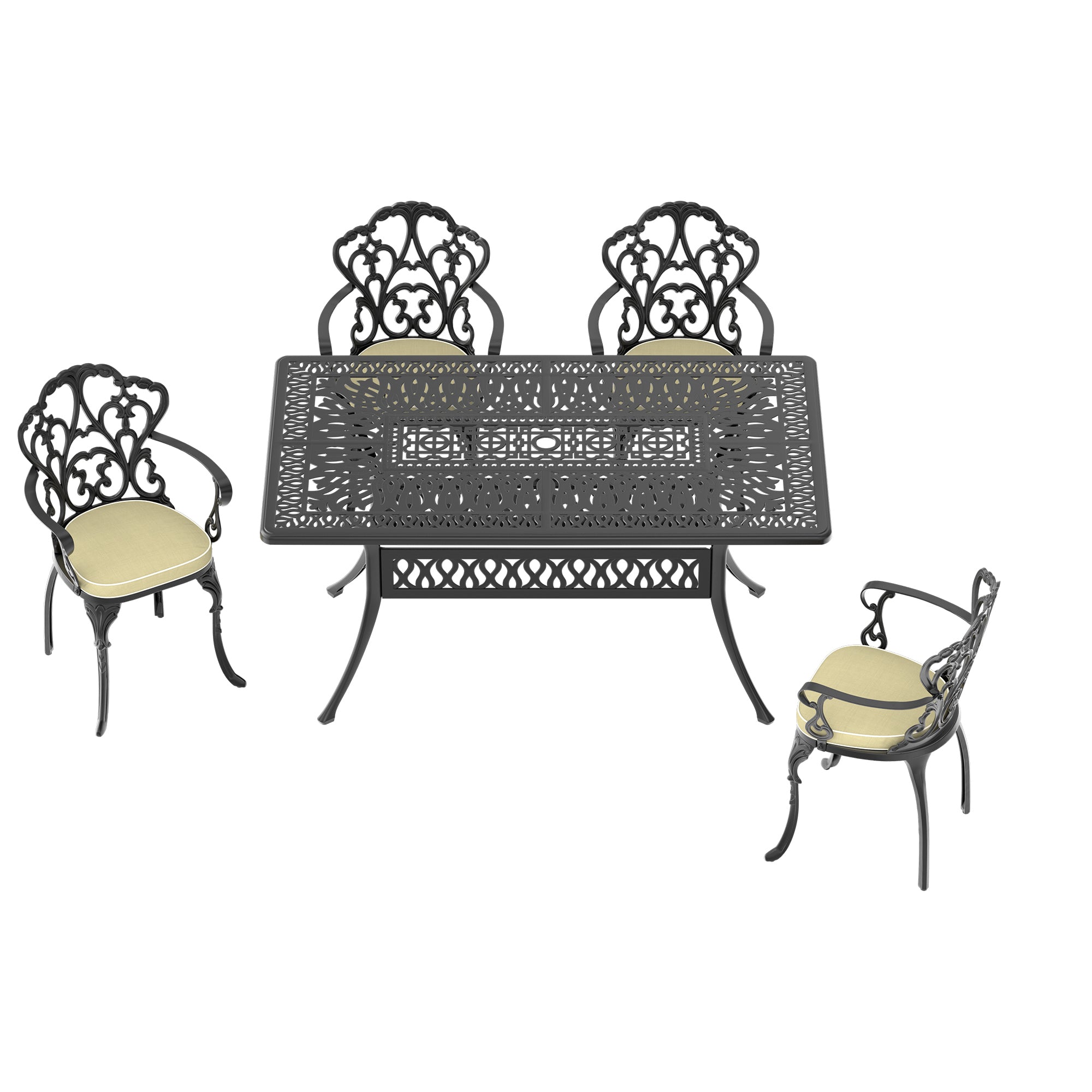5-Piece Cast Aluminum Patio Furniture Set with Cushions - Durable Outdoor Dining Chairs & Table - Perfect for Garden, Poolside & Backyard Relaxation