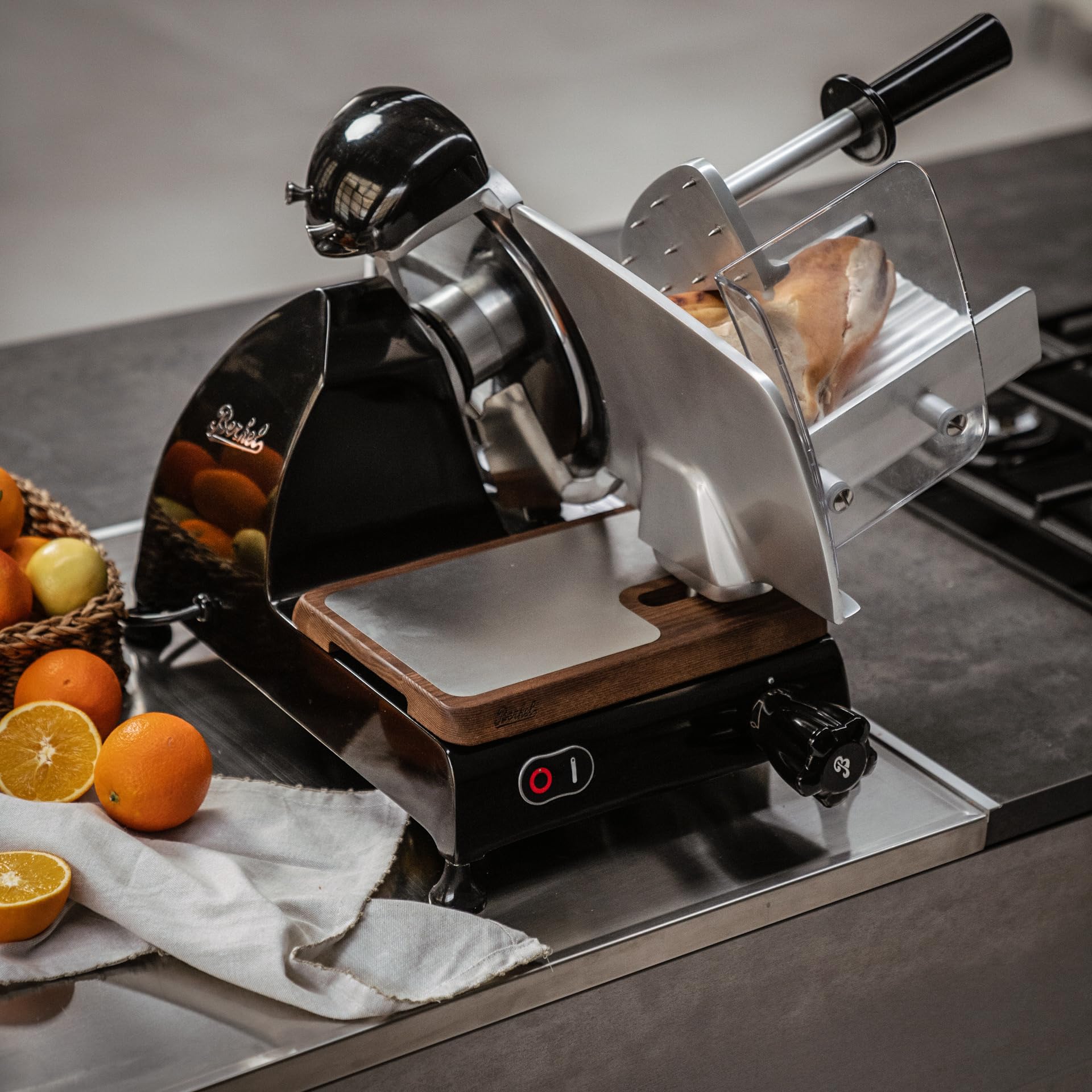 Premium Berkel Presenting Board for Red Line 250 Slicers - Solid Wood Base with Stainless Steel Plate - Perfect for Displaying Meat, Prosciutto, Cheese & Vegetables - Handcrafted in Italy - Ideal for Deli Counters, Charcuterie Boards & Gourmet Food Presentation