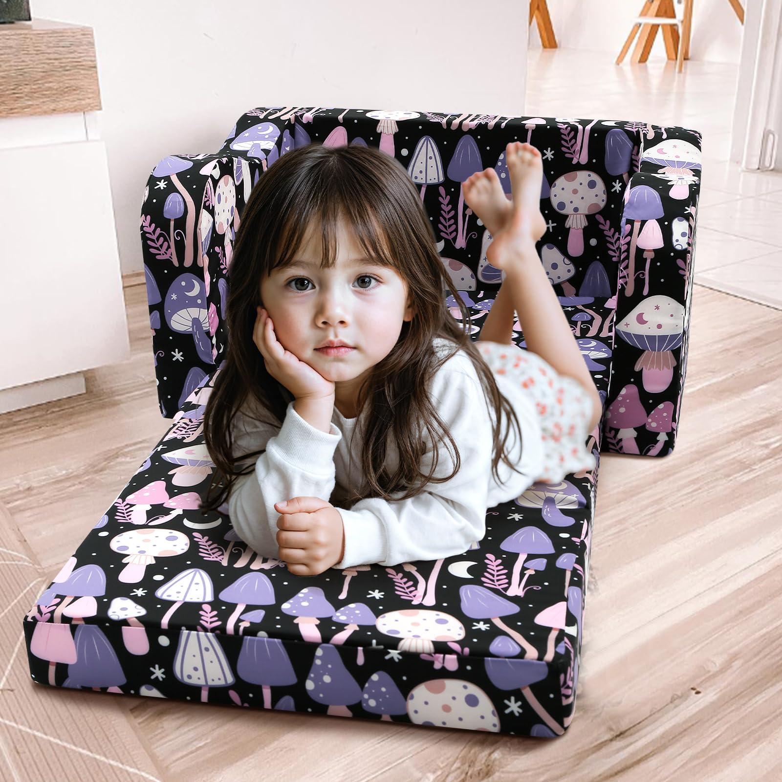 Foldable Kids Sofa Chair - 2-in-1 Convertible Toddler Couch & Bed for Boys & Girls Ages 1-3 | Soft Playroom Furniture for Reading, Napping & Playtime | Space-Saving Fold Out Design for Small Rooms