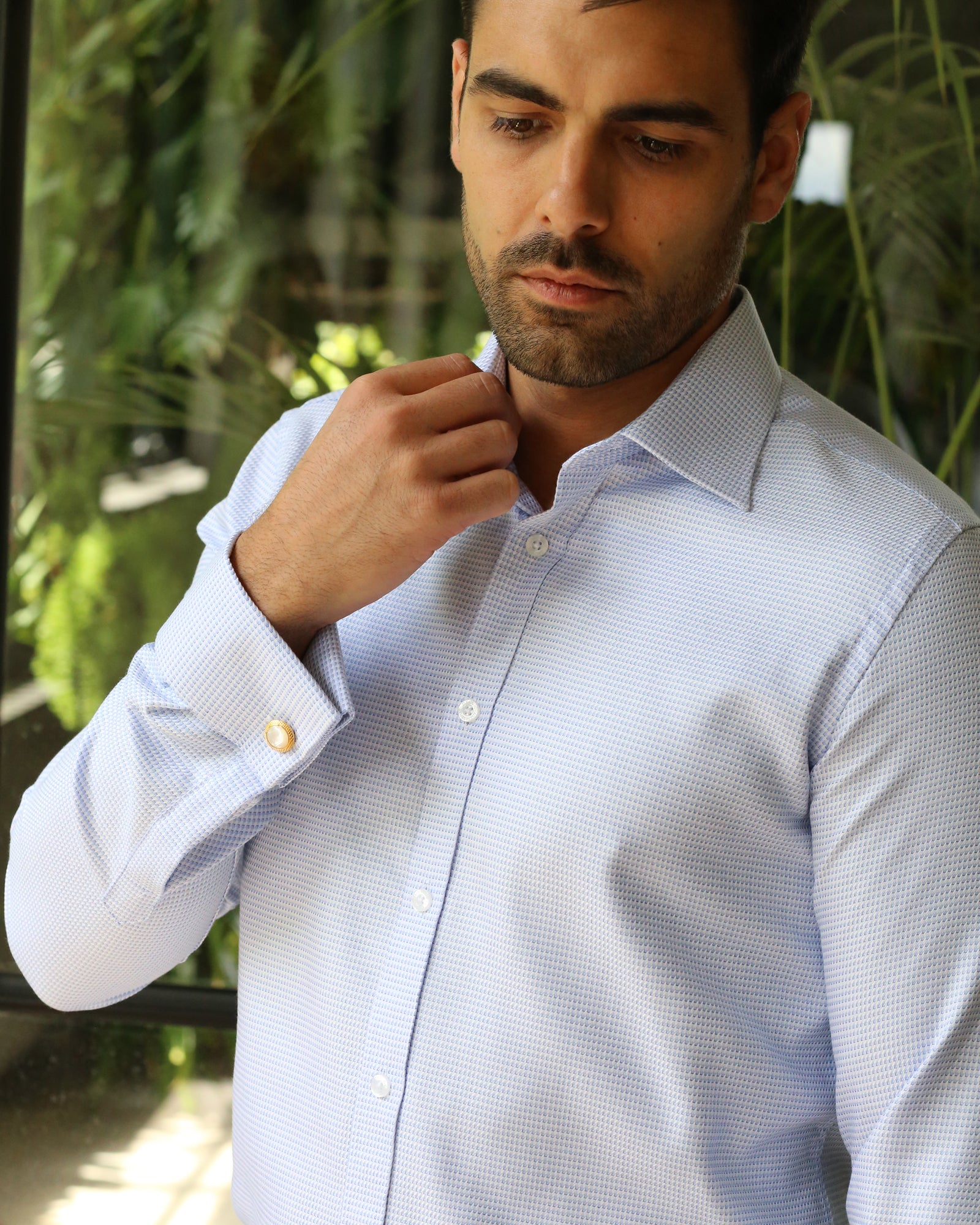 DÉCLIC Antoine Textured Casual Shirt for Men - Blue Button Down Shirt | Comfortable & Stylish for Office, Date Night & Business Casual Outfits