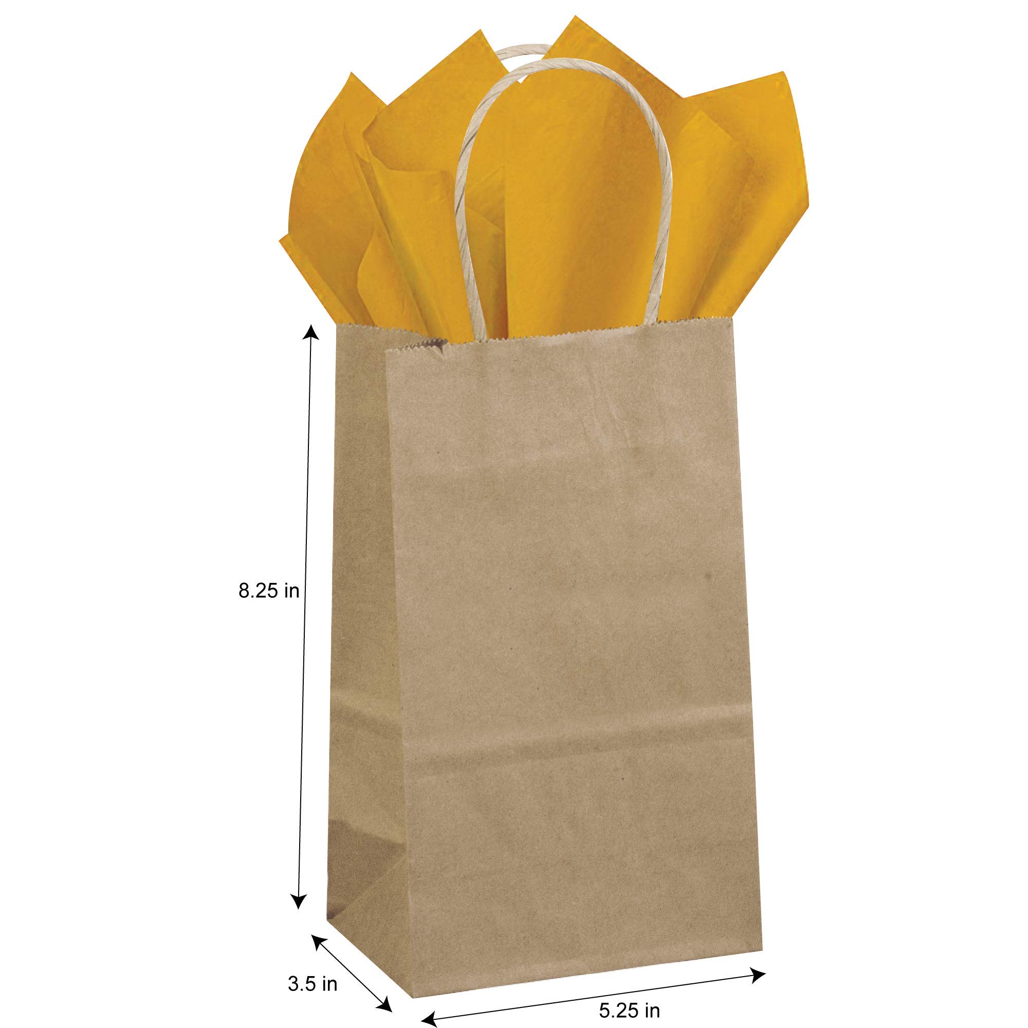 Flexicore Packaging® 50-Pack Natural Brown Kraft Paper Gift Bags with 100-Piece Antique Gold Tissue Paper Set - Perfect for Birthday, Wedding & Holiday Gift Wrapping