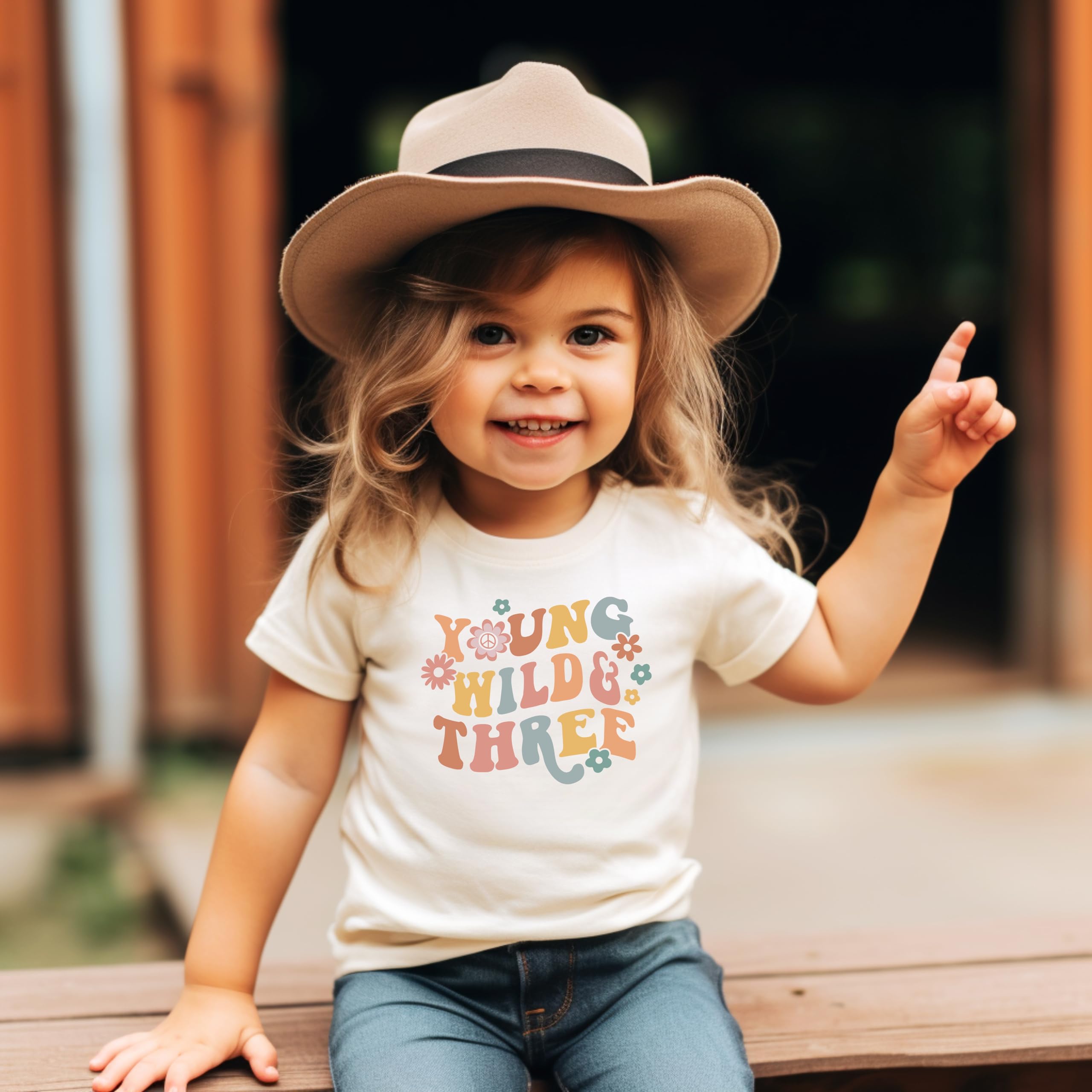 Adorable 3rd Birthday Shirt for Baby Girls - Young Wild Three Daisy Groovy Toddler Outfit | Perfect for Birthday Parties, Photo Shoots & Special Celebrations