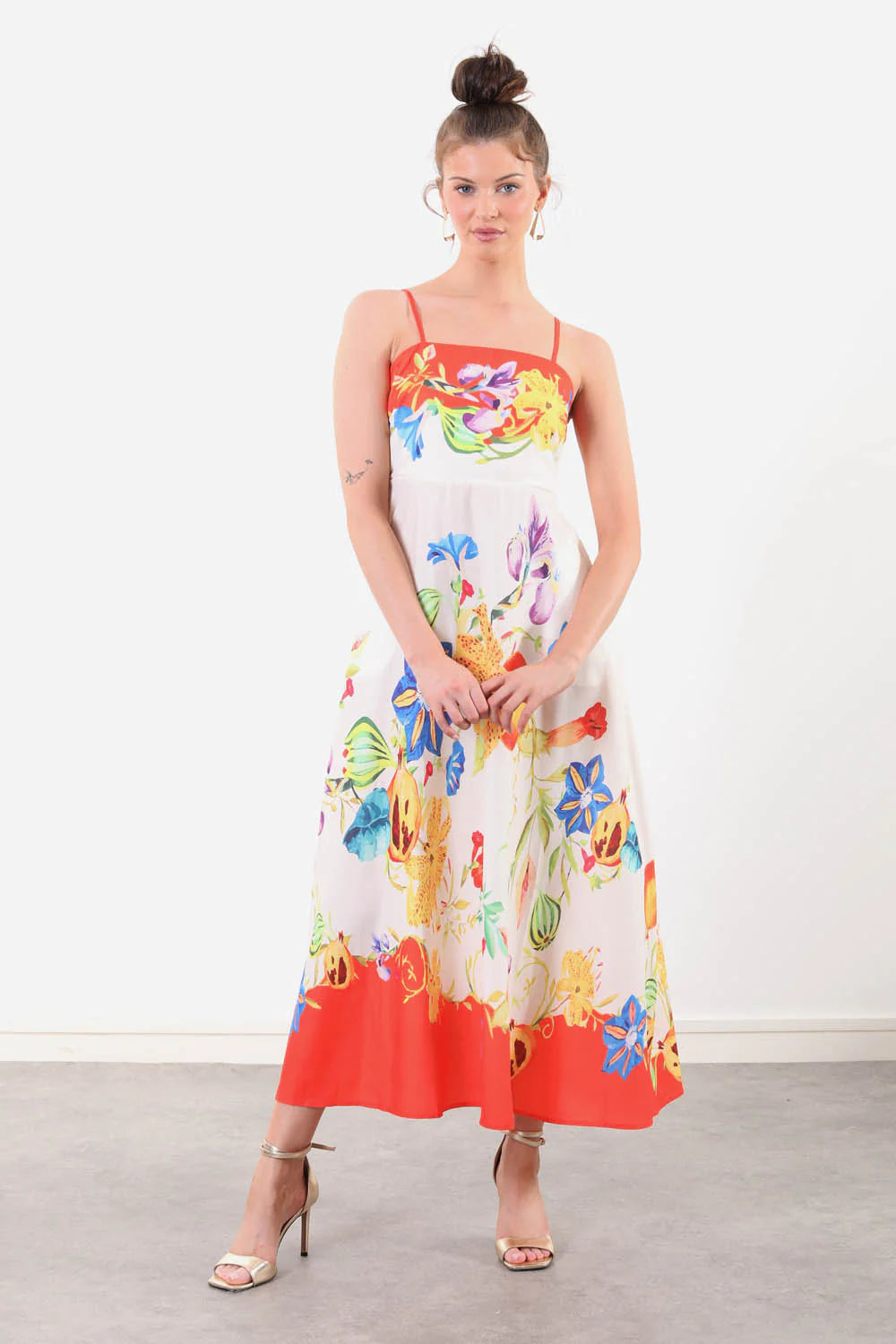 Alma Midi Summer Dress for Women - Flowy Orange Sundress with Pockets | Beach Vacation, Casual Outing, Date Night Outfit