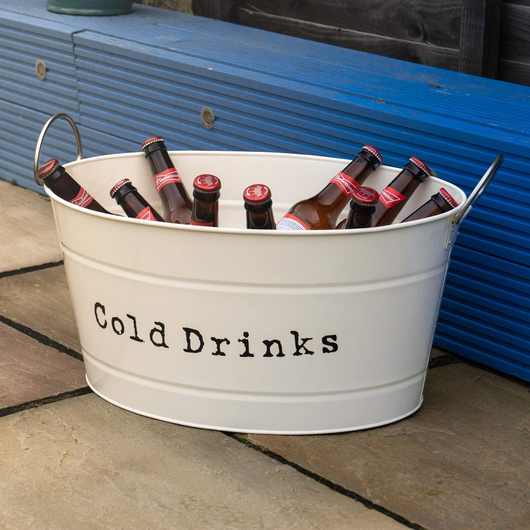 Harbour Housewares Large Cream Metal Drink Cooler Bucket with Handles - Perfect for Cold Beverages, Parties, BBQs, and Restaurants - Ideal for Outdoor Gatherings and Home Entertaining