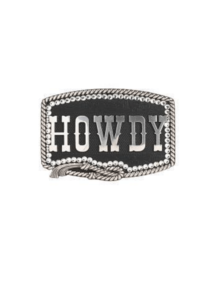 Blazin Roxx 37926 Rectangle Rope Edge Crystal Western Buckle Belt - Black & Silver for Cowboy Boots & Country Fashion Outfits